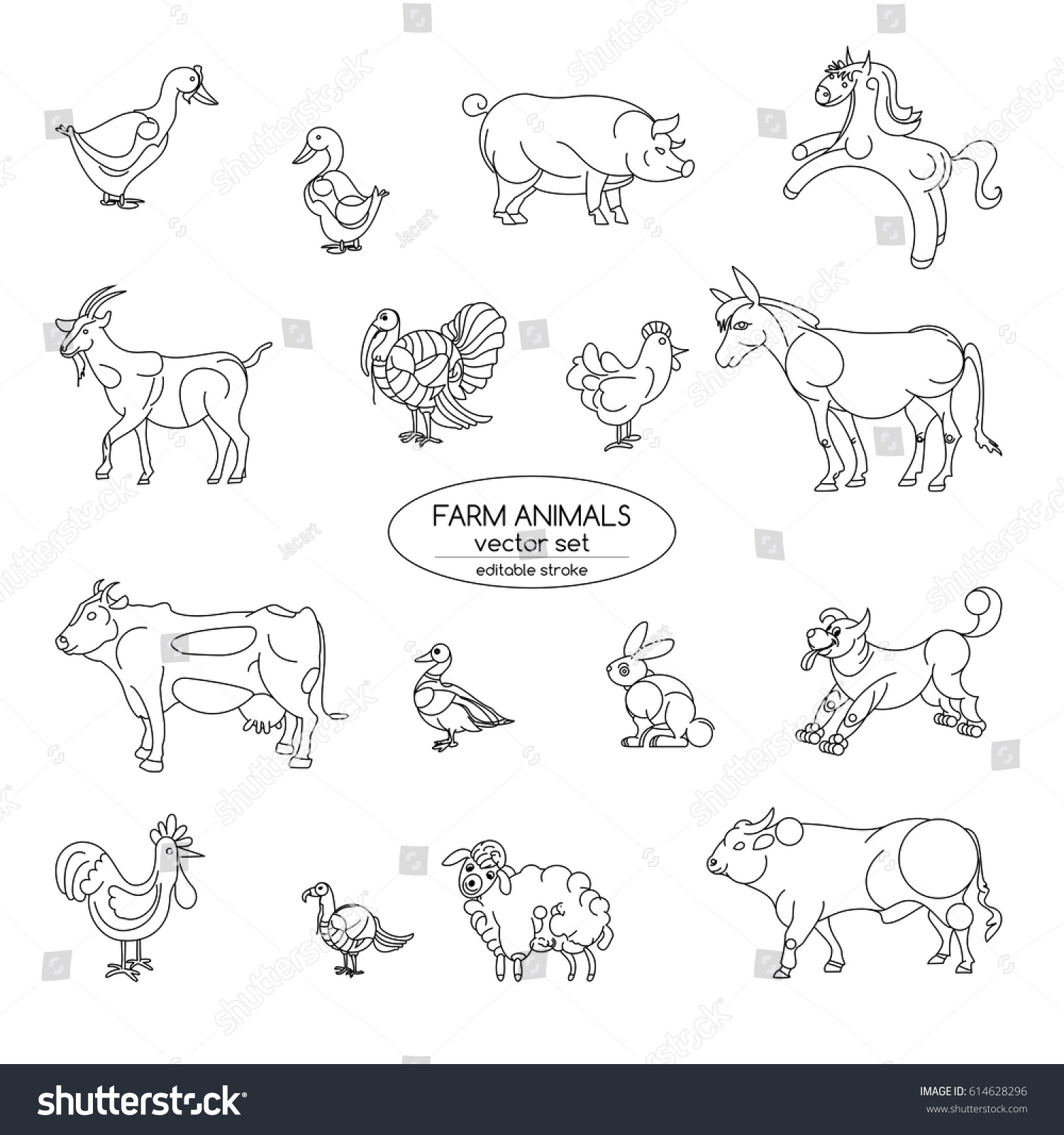 Farm Animals Thin Line Style Flat Stock Vector (Royalty Free) 614628296 ...