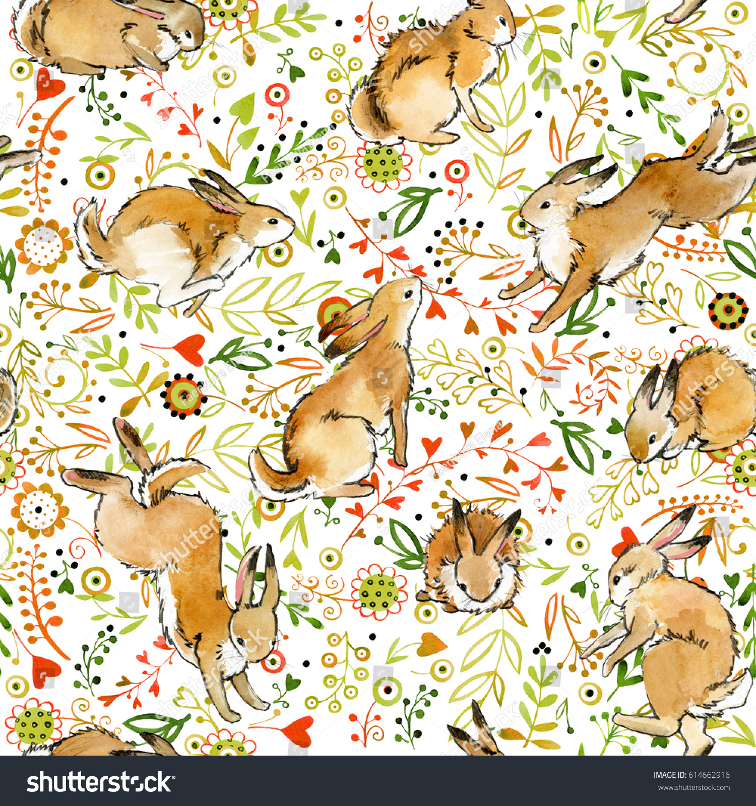 Cute Bunny Seamless Pattern Rabbit Watercolor Stock Illustration ...