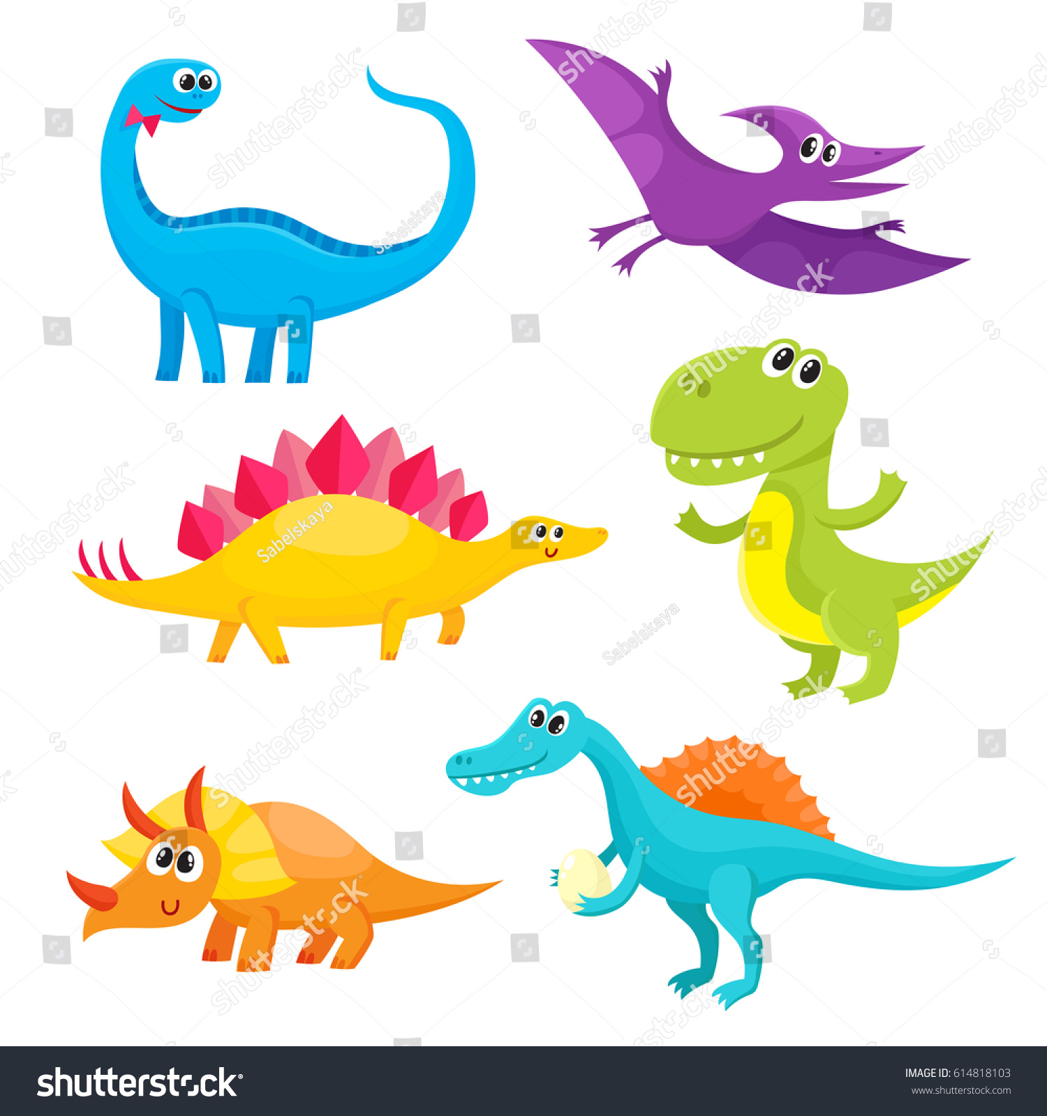 Set Cute Funny Smiling Baby Dinosaurs Stock Vector (Royalty Free ...