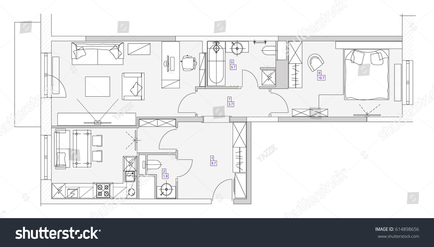 Standard Home Furniture Symbols Set Used Stock Vector (Royalty Free ...