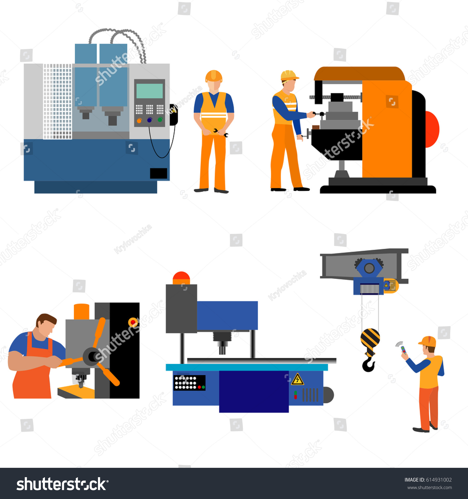 Process Working People Metalcutting Machineslinear Flat Stock Vector ...