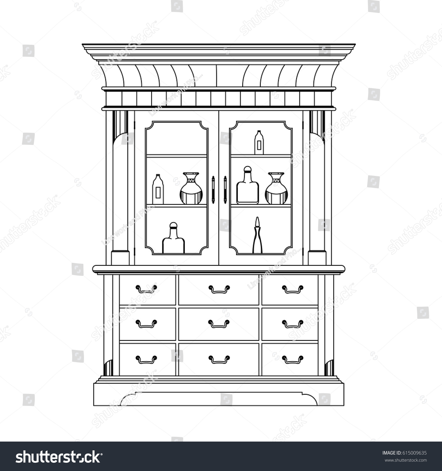 Нарисованный красивый богатый шкаф