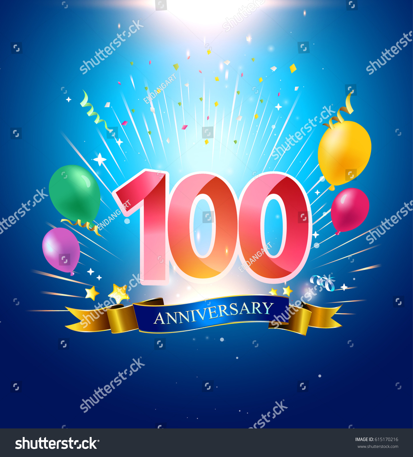 100th Anniversary Balloon Confetti Blue Background Stock Vector ...