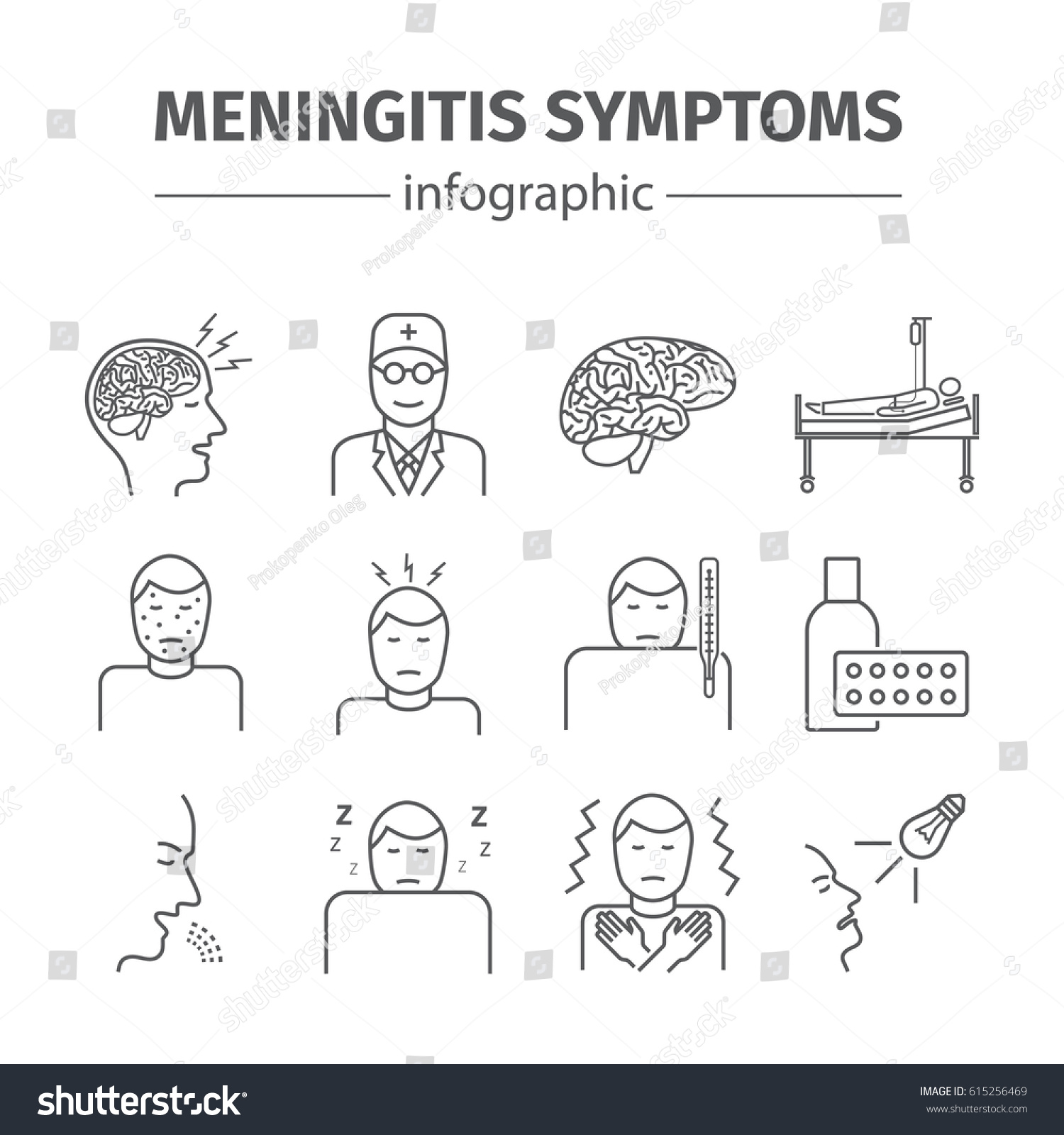 Meningitis Web Infographic Meningitis Symptoms Line Stock Illustration   Stock Photo Meningitis Web Infographic Meningitis Symptoms Line Icons 615256469 