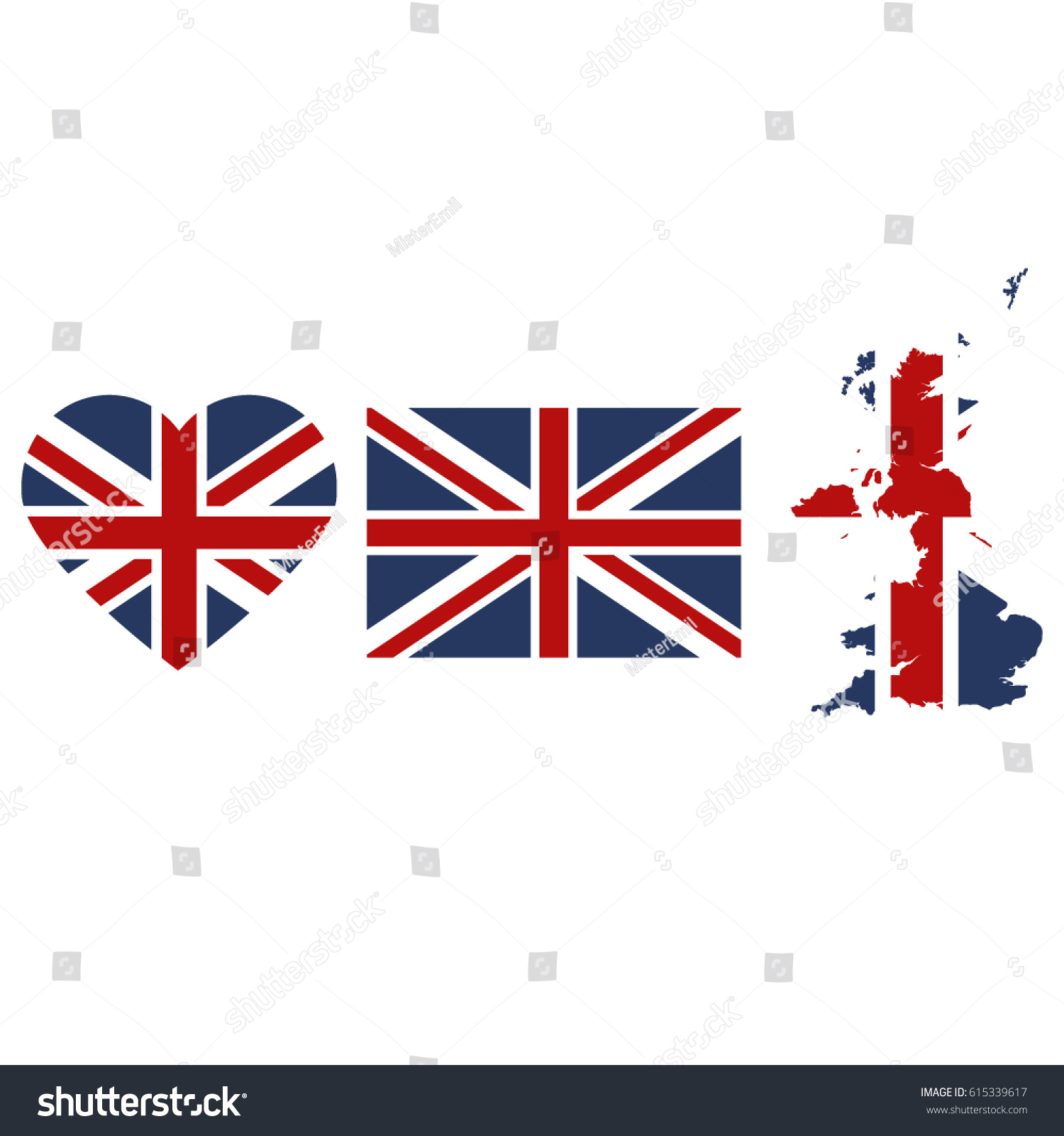 United Kingdom Flag Heart Map Stock Vector Royalty Free 615339617