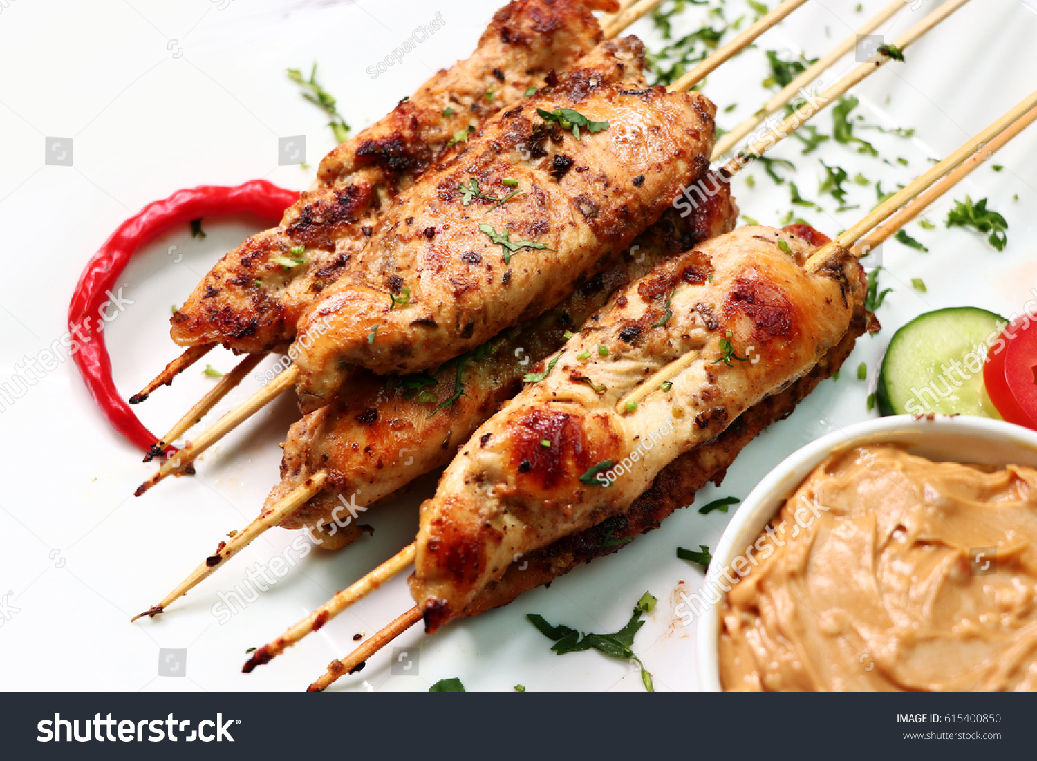 Malaysian Chicken Satay Delicious Peanut Sauce Stock Photo 615400850 ...