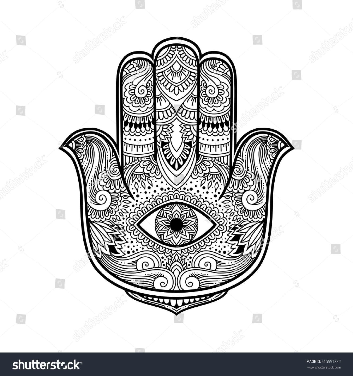 Black White Illustration Hamsa Hand Symbol Stock Vector (Royalty Free ...