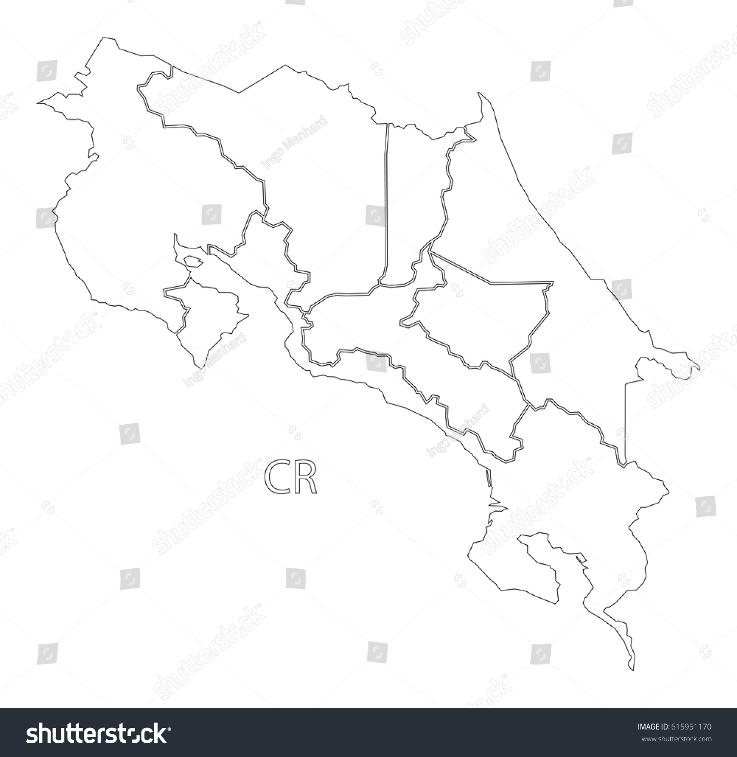 Costa Rica Outline Silhouette Map Illustration Stock Vector (Royalty ...