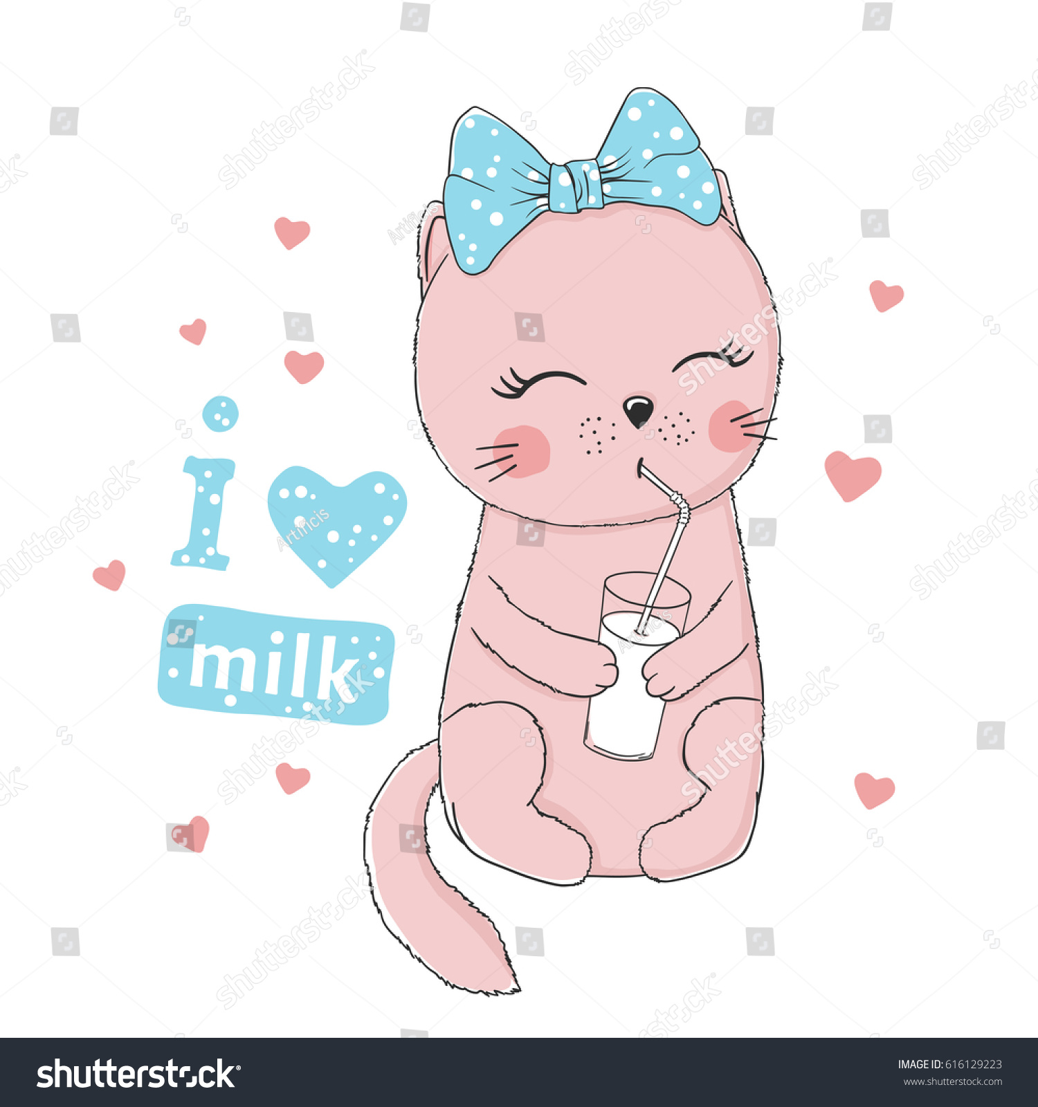 Cute Cat Little Kitten Drinking Milk Stock Vector (Royalty Free ...