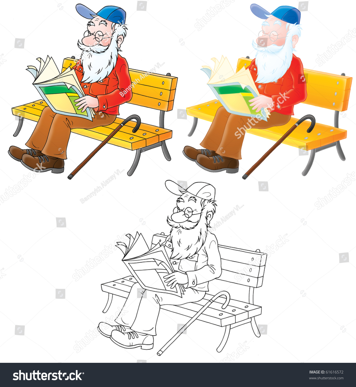Нарисованные старички сидящие на лавке