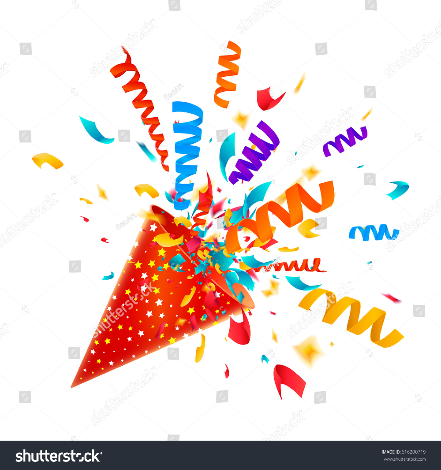 Exploding Party Popper Streamers Confetti Isolated Stock Vector ...