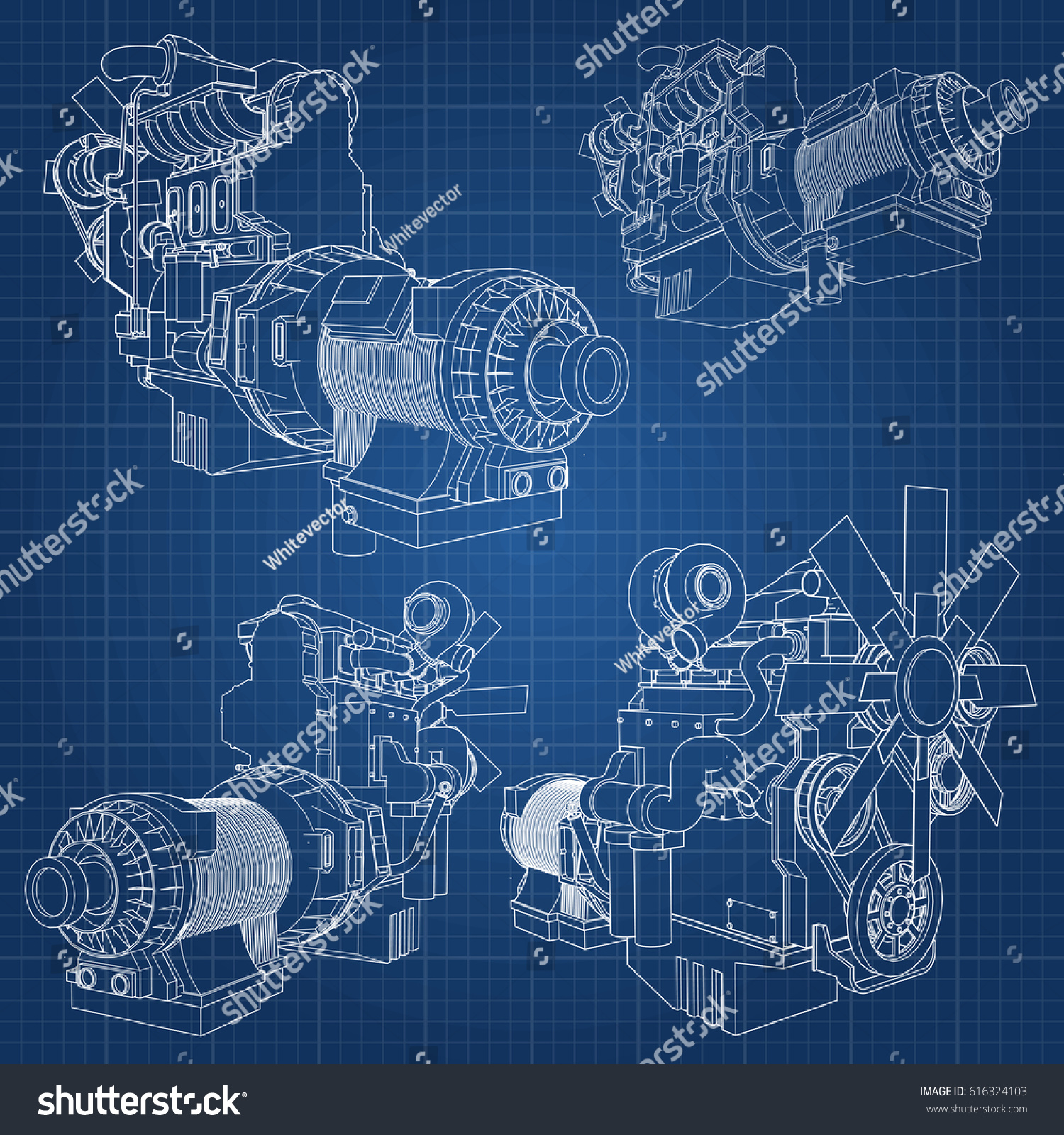 Big Diesel Engine Depicted Contour Lines Stock Vector (Royalty Free ...