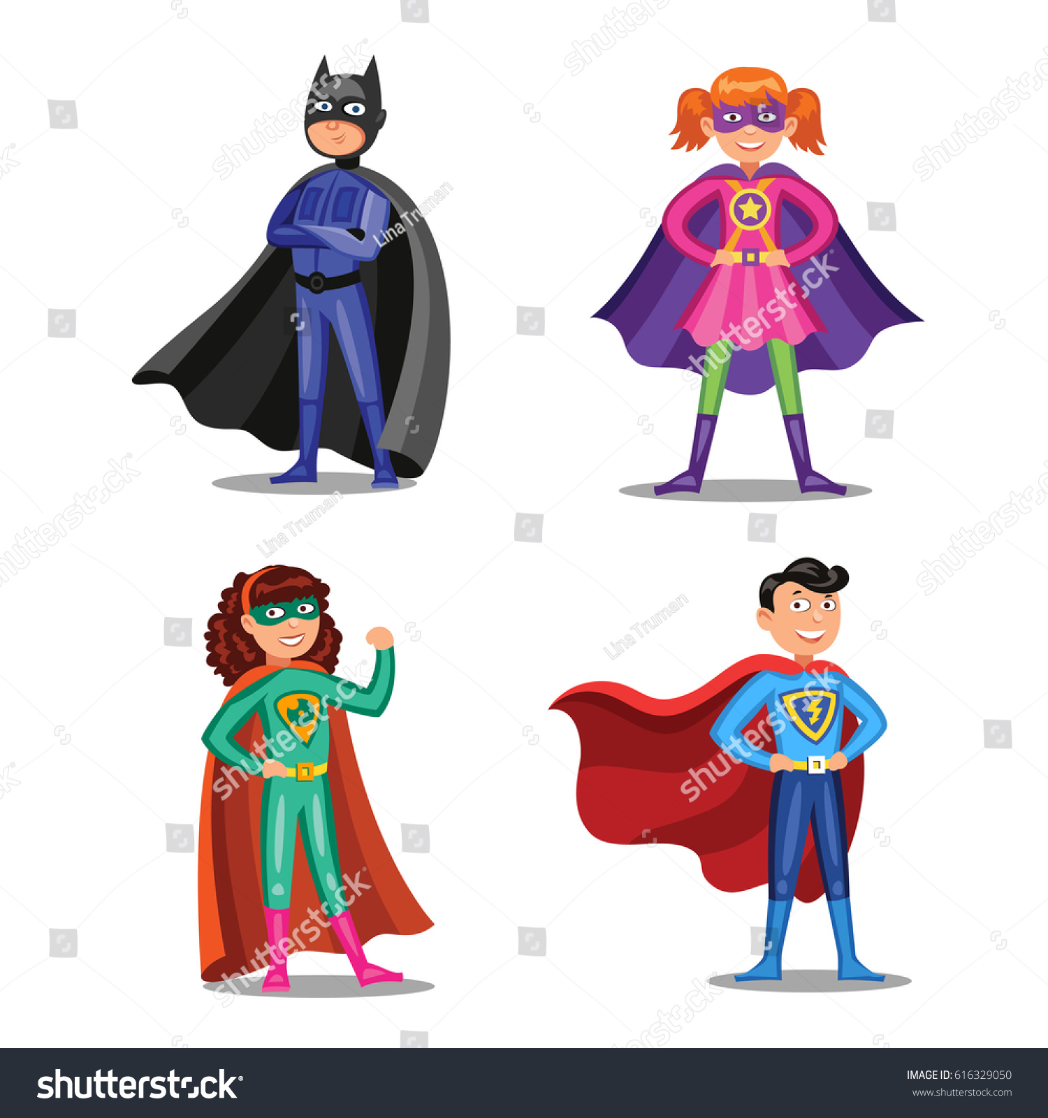 Set Cartoon Super Heroes Boys Girls Stock Vector (Royalty Free ...