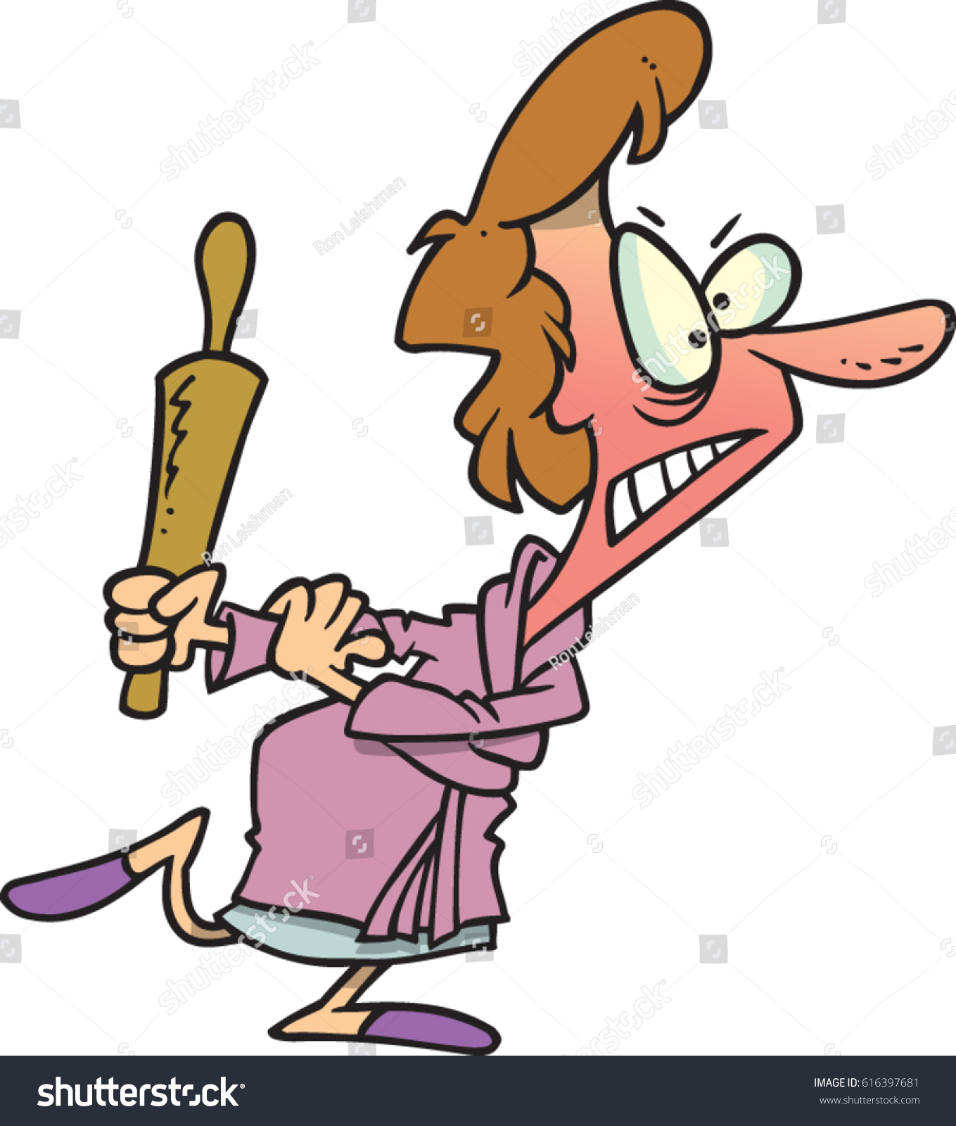 Angry Cartoon Woman Rolling Pin Weapon Stock Vector Royalty Free Shutterstock