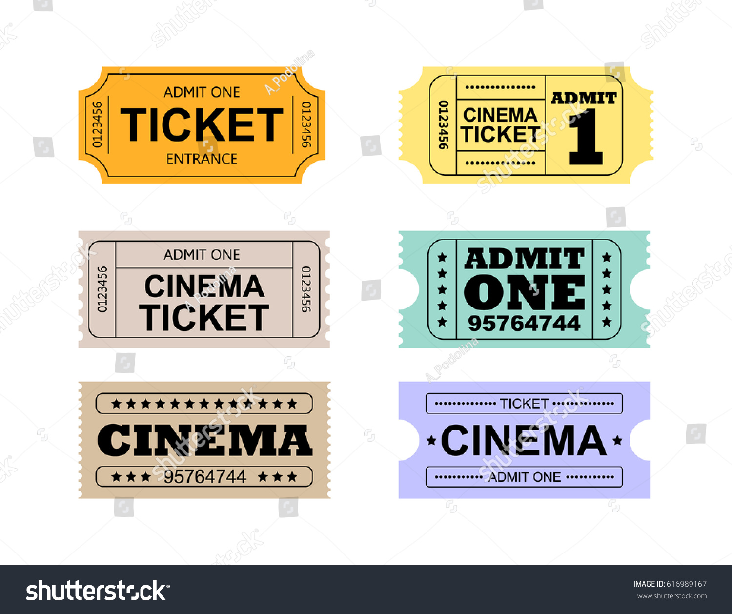 Set Colorful Retro Cinema Tickets On Stock Vector (Royalty Free ...