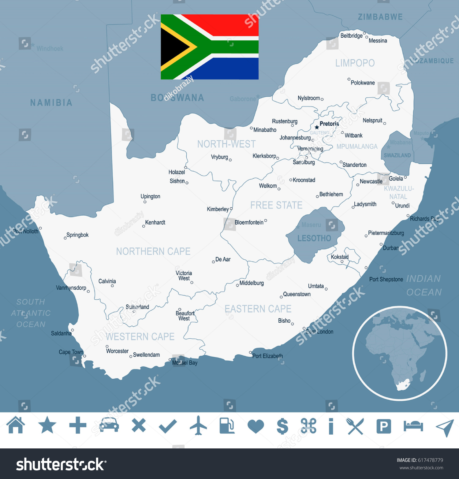 South Africa Map Flag Highly Detailed Stock Vector (Royalty Free ...