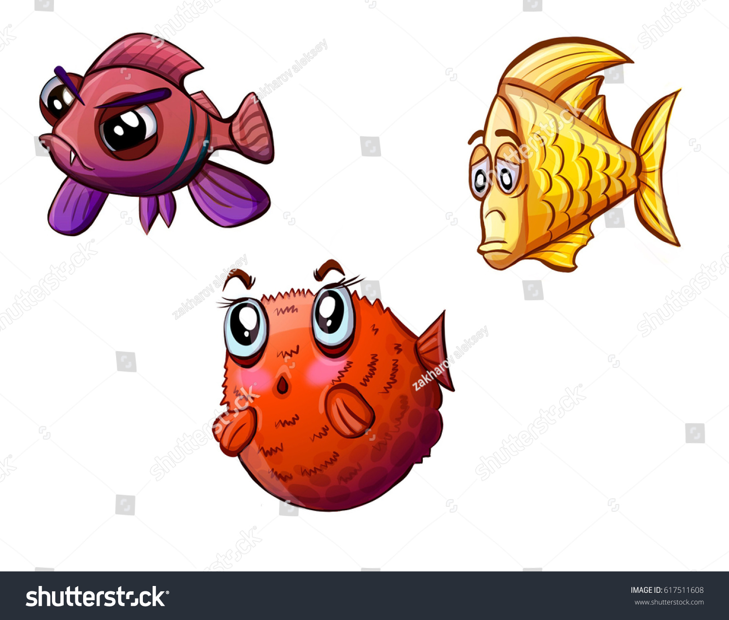 Little Cartoon Emotions Fish Stock Illustration 617511608 | Shutterstock