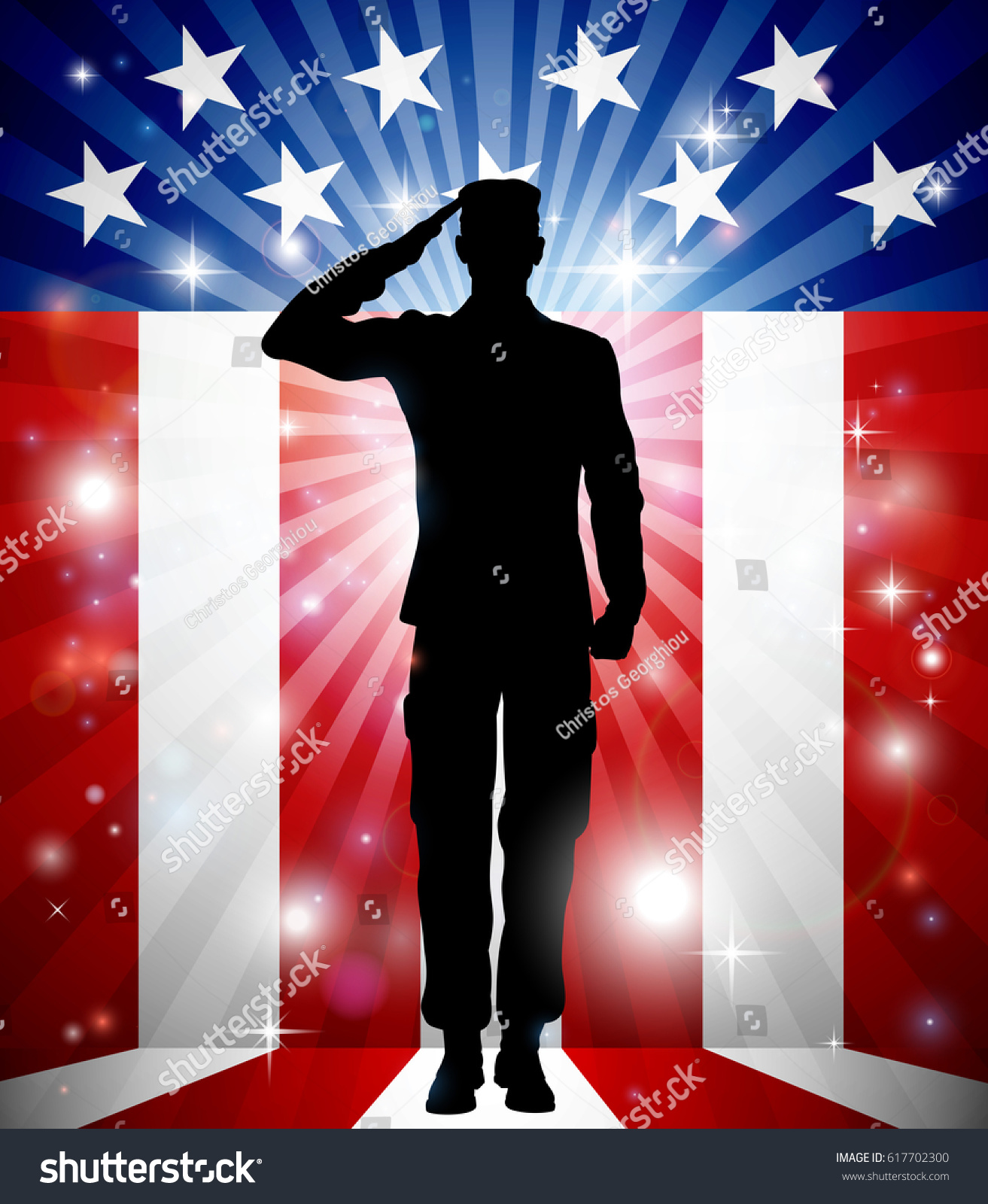 Us Soldier Saluting Front American Flag Stock Vector (Royalty Free ...