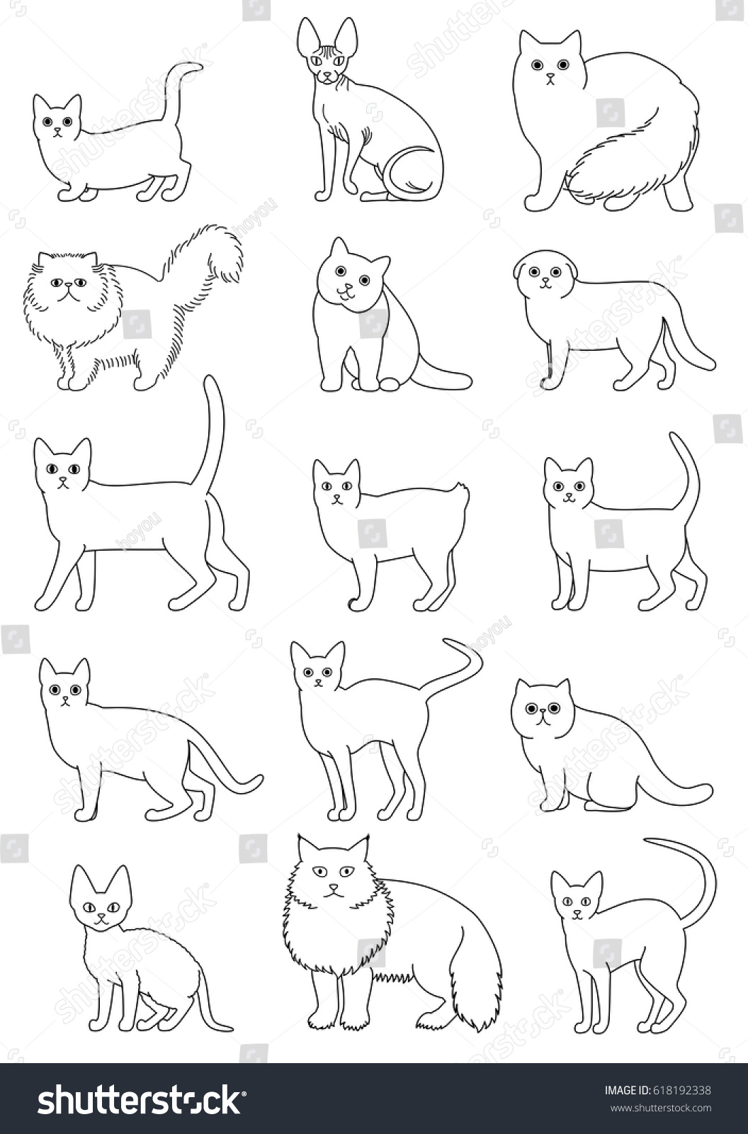 Cats Breeds Set Line Art Stock Vector (Royalty Free) 618192338 ...