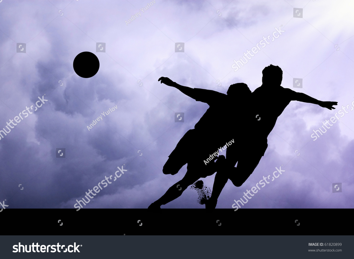 Silhouettes Footballers On Sunset Sky Stock Photo 61820899 | Shutterstock