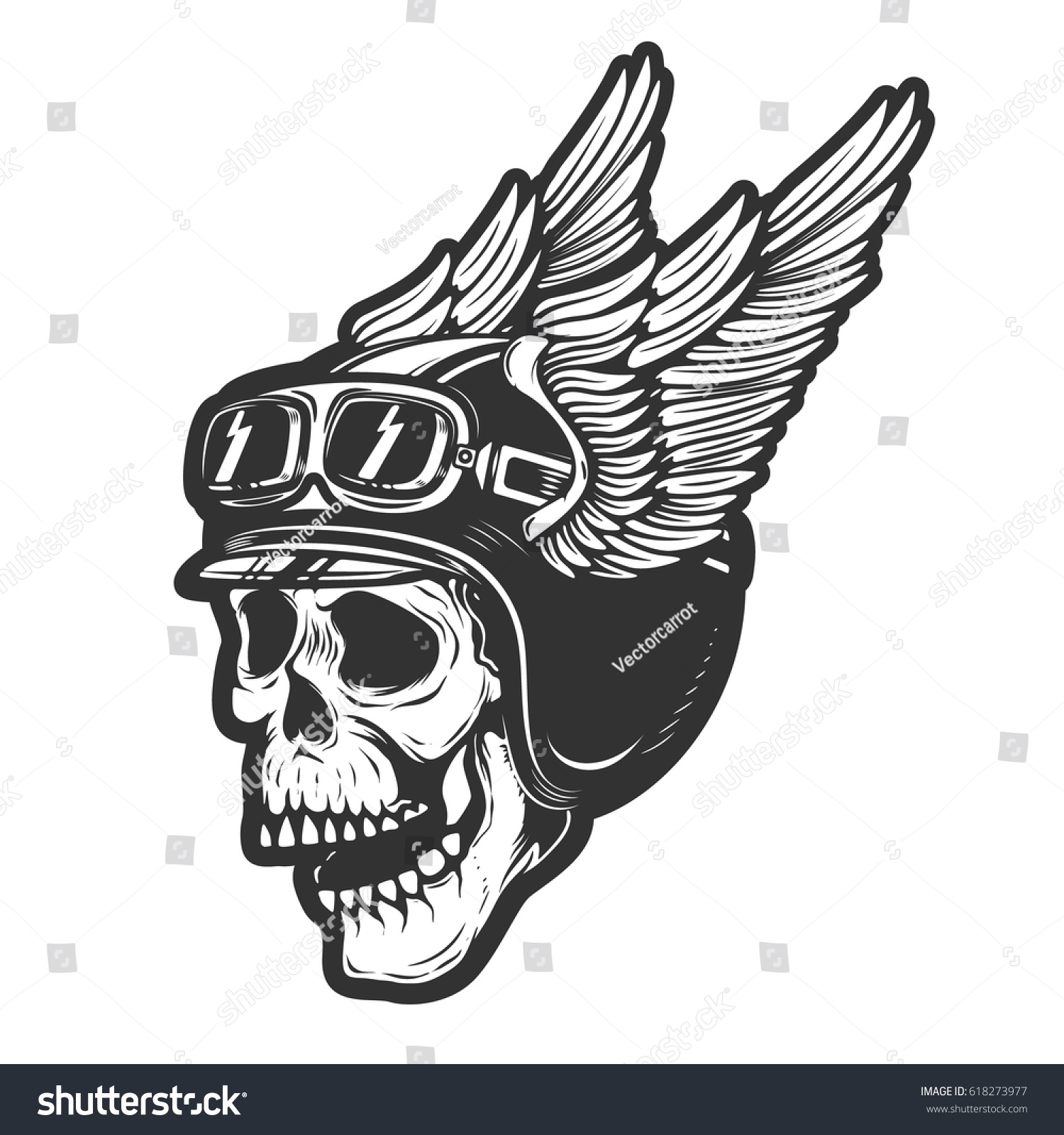 Racer Skull Winged Helmet Isolated On Stock Vector (Royalty Free ...