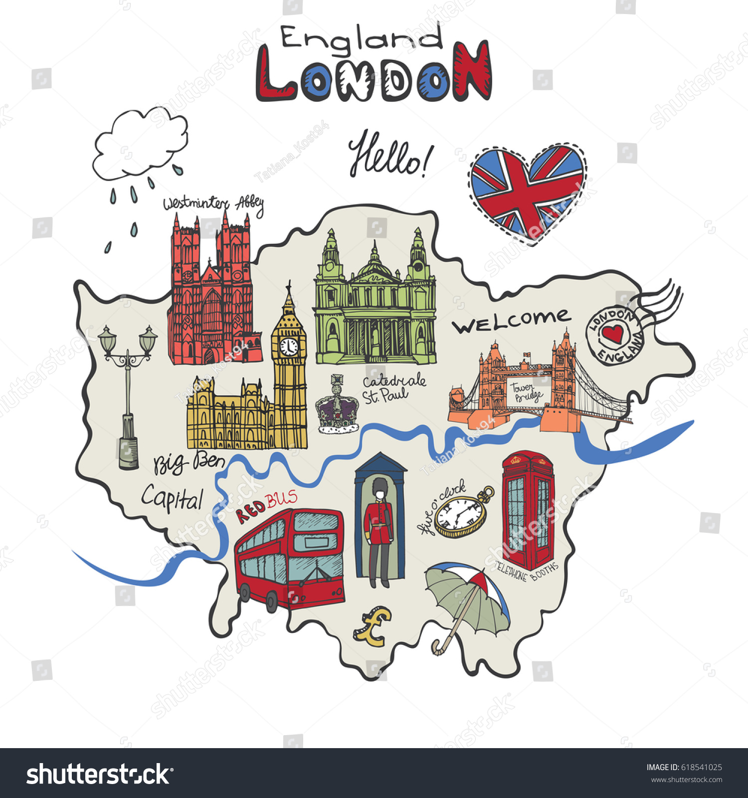 Vector London Map Landmark Letteringhand Drawn Stock Vector (Royalty ...