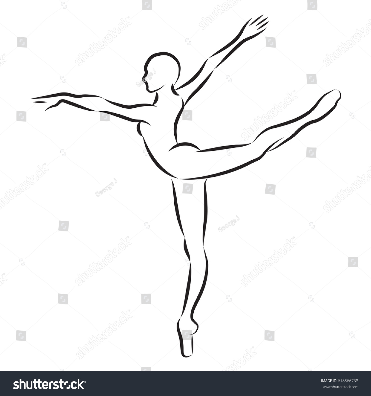 Female Ballet Dancer Hand Drawn Outline Stock Vector (Royalty Free ...