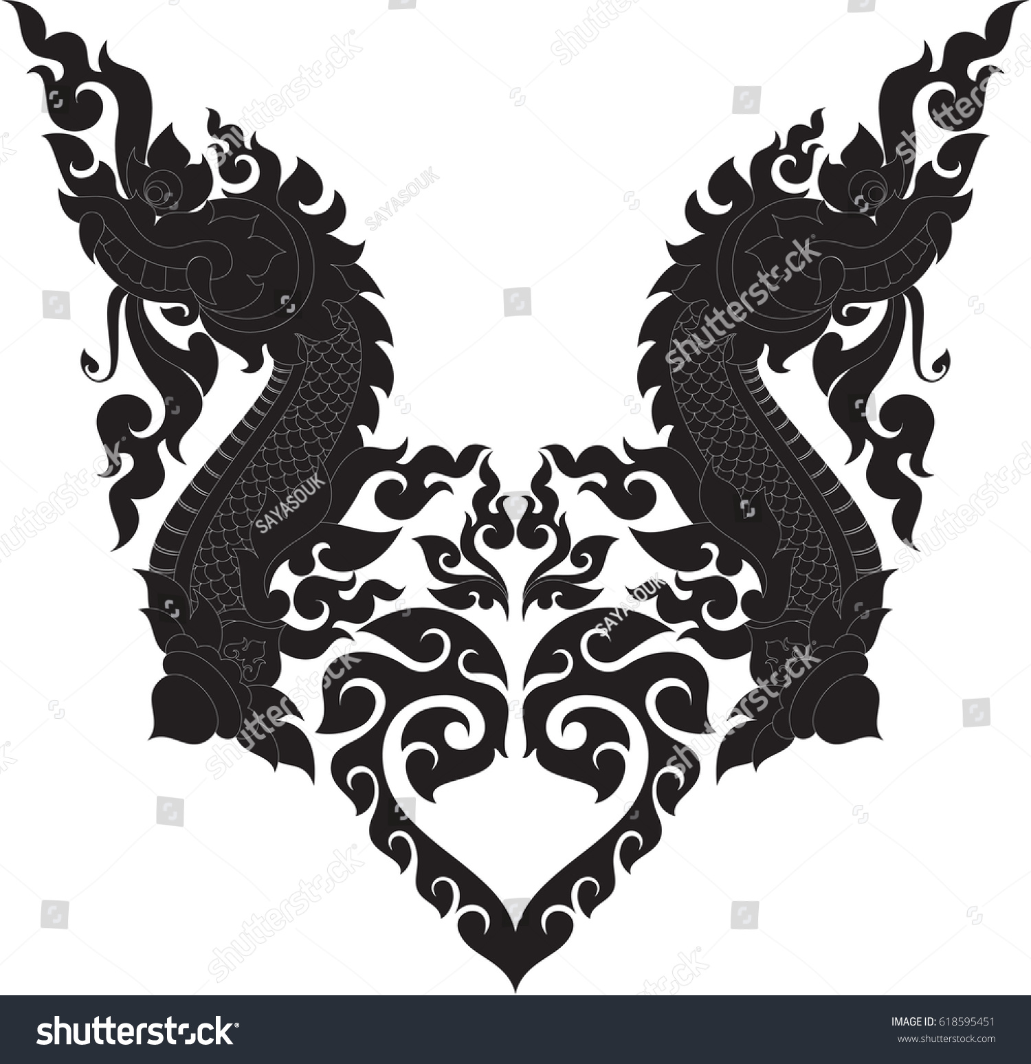 Vector Swirl Floral Twins Naga Head Stock Vector (Royalty Free ...