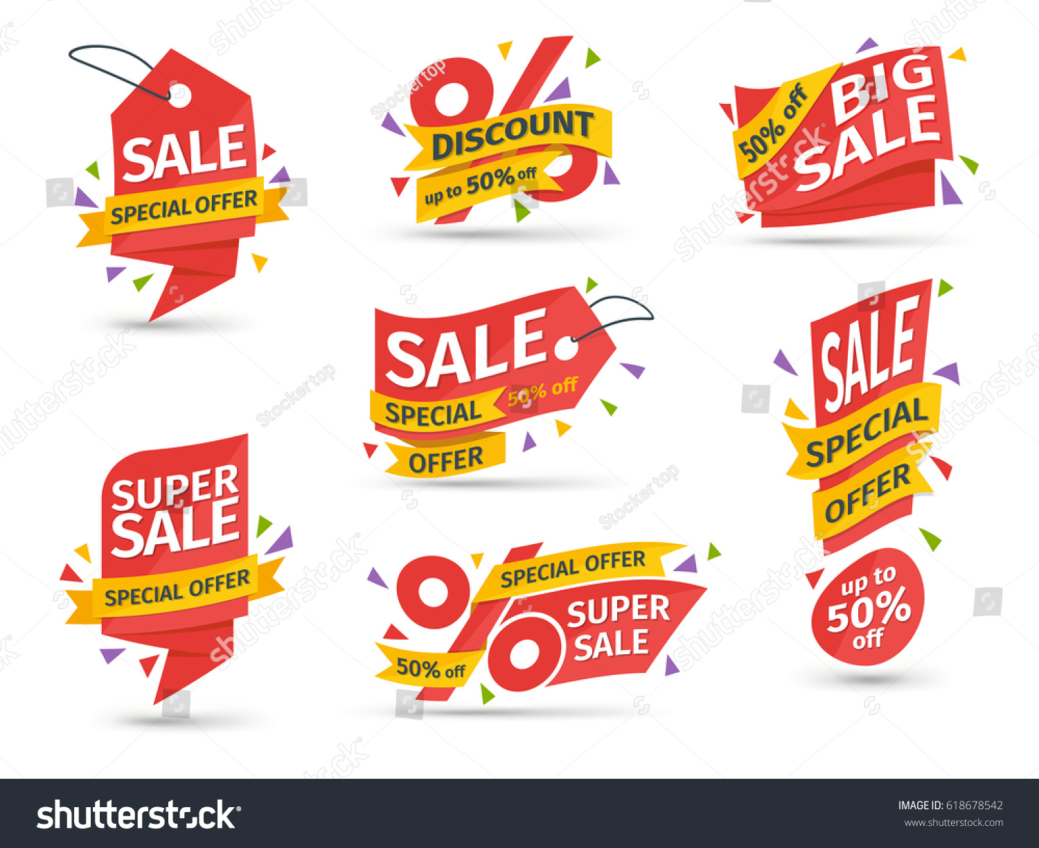 Set Red Colored Stickers Banners Big Stock Vector (Royalty Free ...