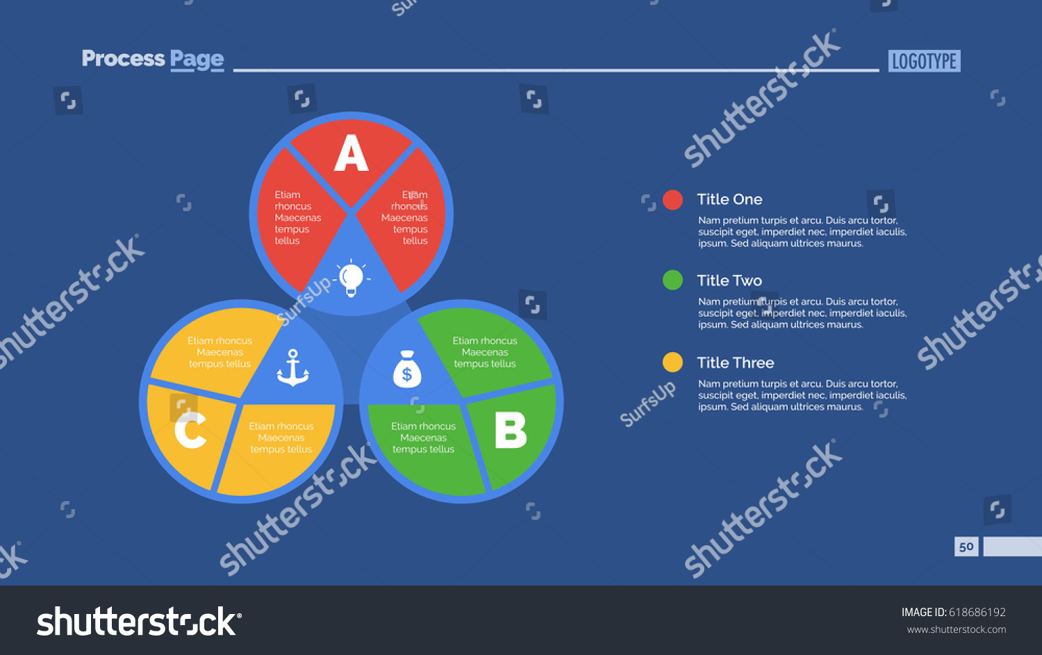 Three Letters Process Chart Slide Template Stock Vector (Royalty Free ...