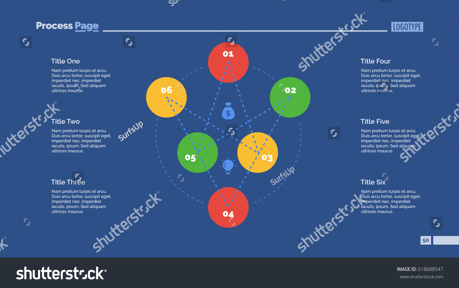 Six Elements Flowchart Slide Template Stock Vector (Royalty Free ...