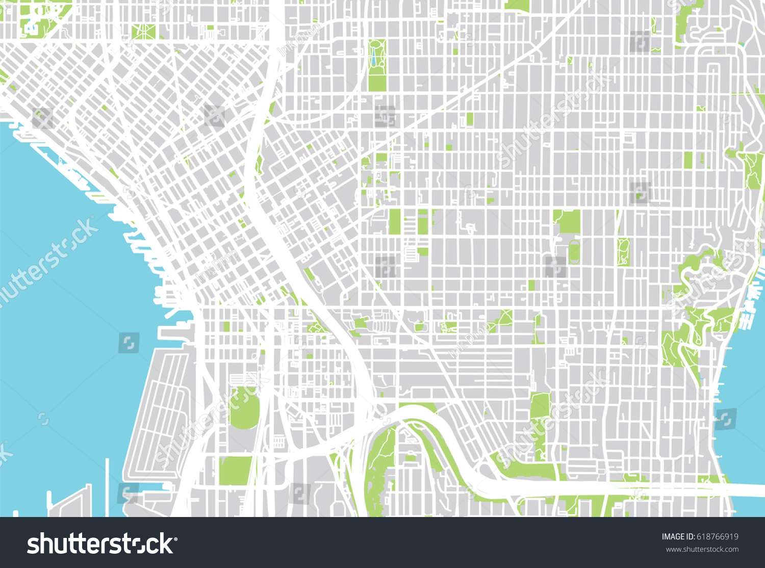 Urban Vector City Map Seattle Usa Stock Vector (Royalty Free) 618766919 ...