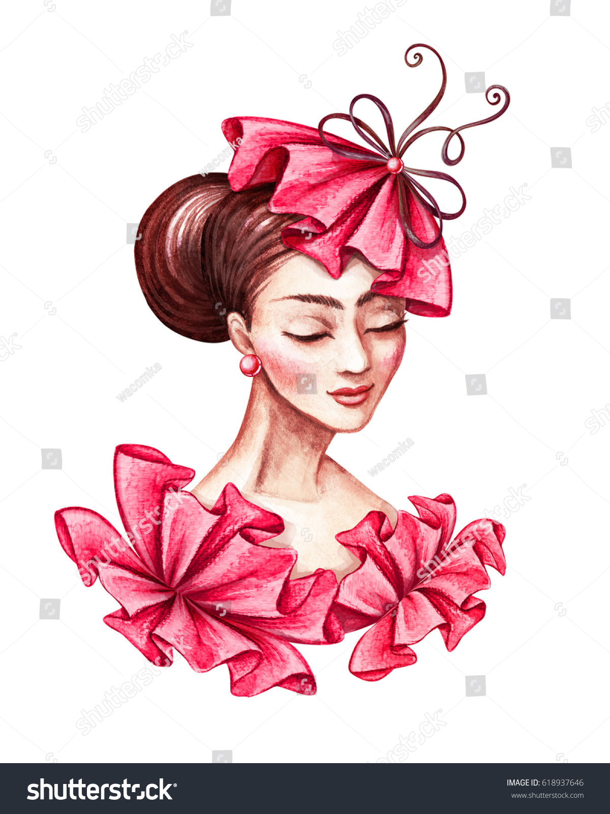 Watercolor Illustration Beautiful Young Woman Portrait Stock ...