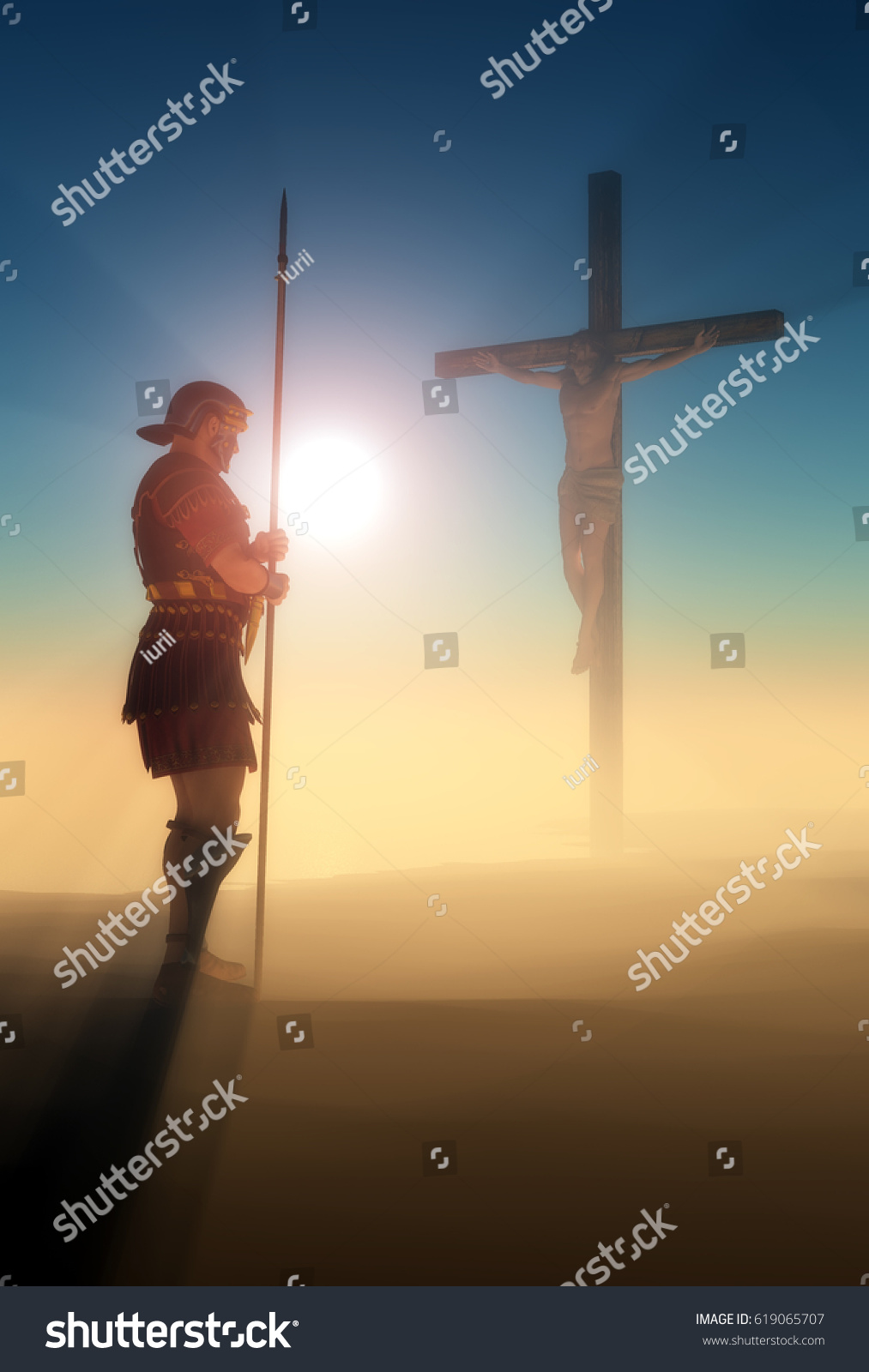 Crucified Jesus Soldiers Desert3d Render ภาพประกอบสต็อก 619065707 Shutterstock 2132