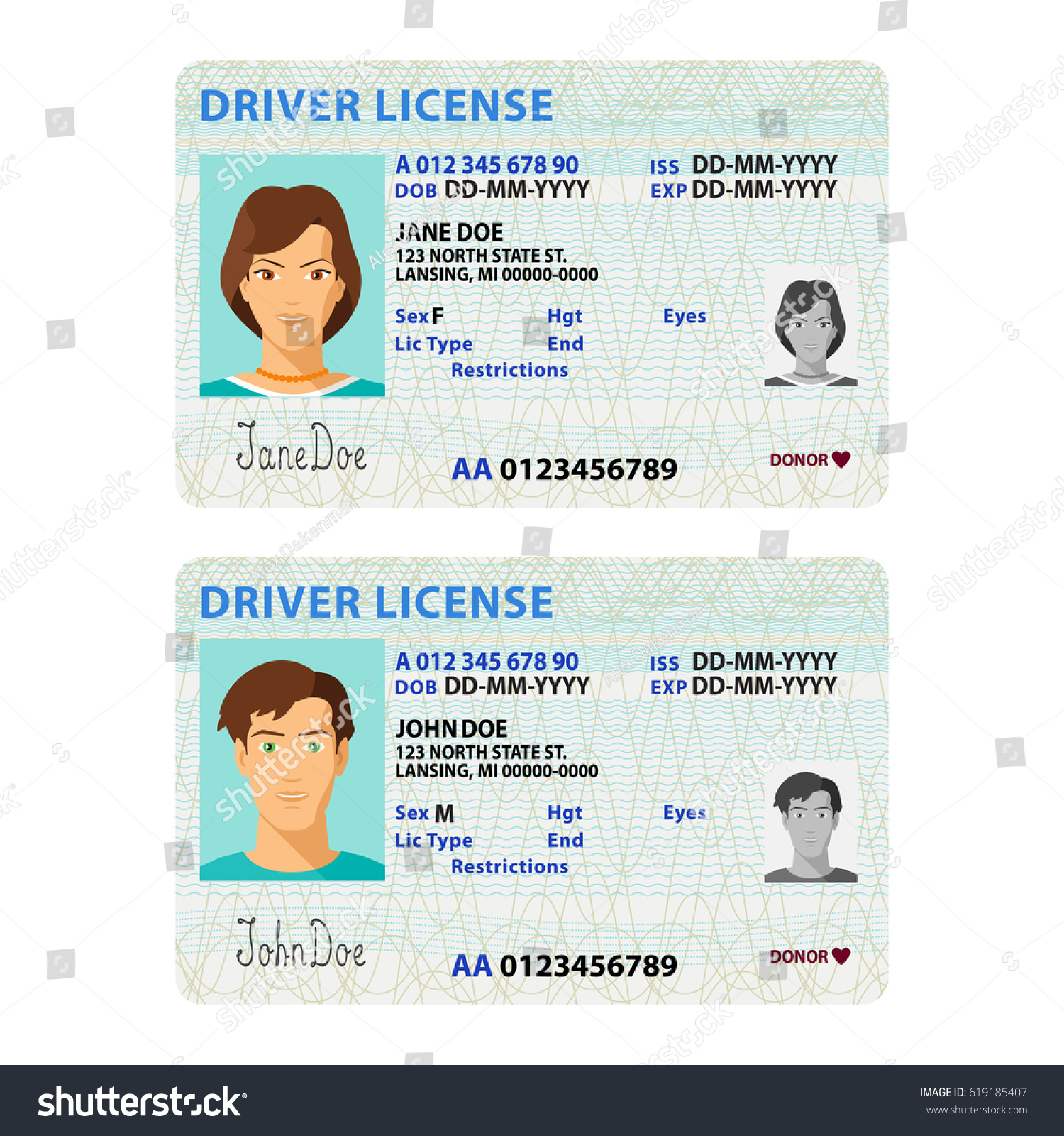 Bitmap Man Woman Driver License Plastic Stock Illustration 619185407 ...