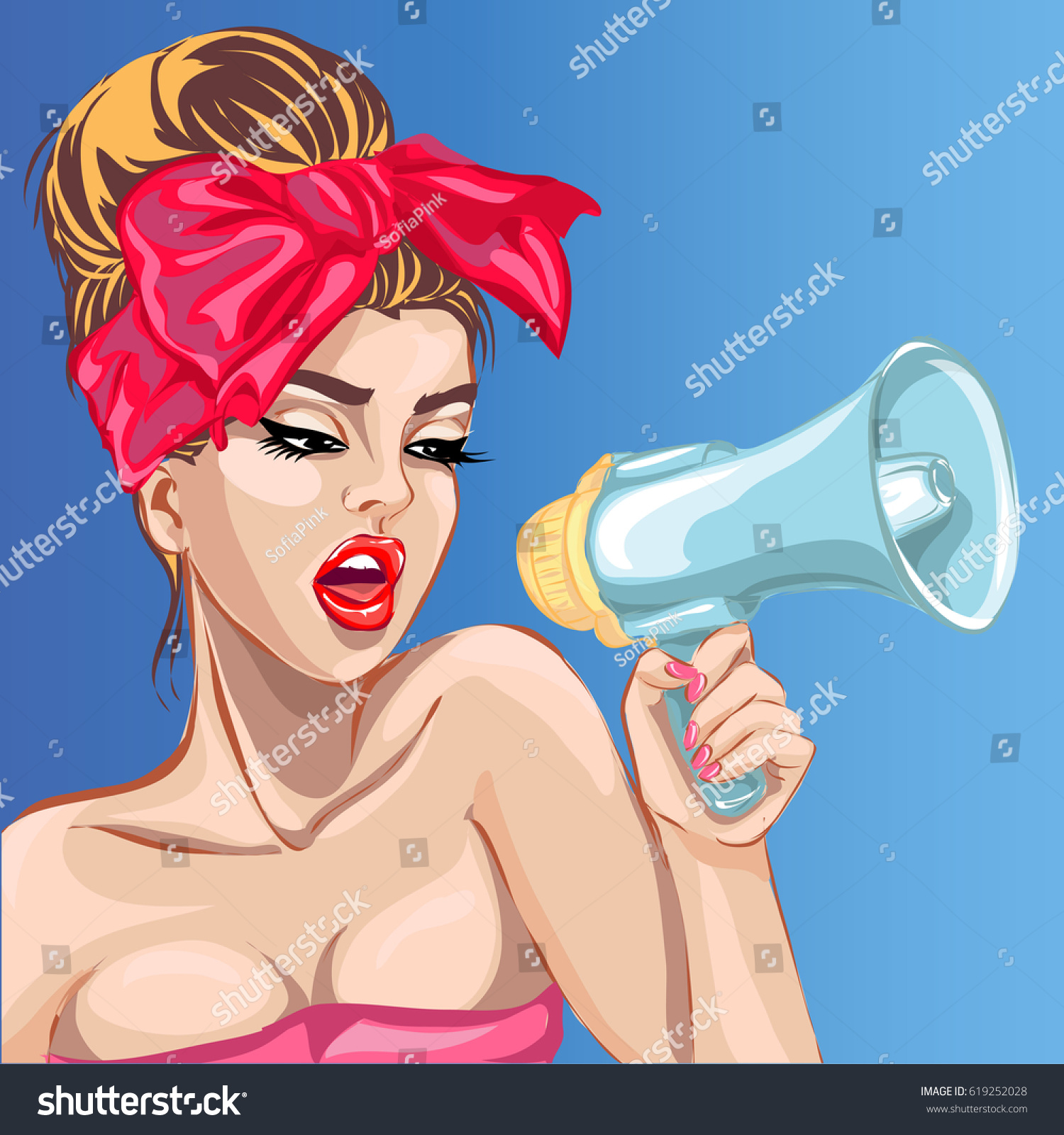 Pop Art Sexy Girl Megaphone Woman Stock Vector Royalty Free 619252028