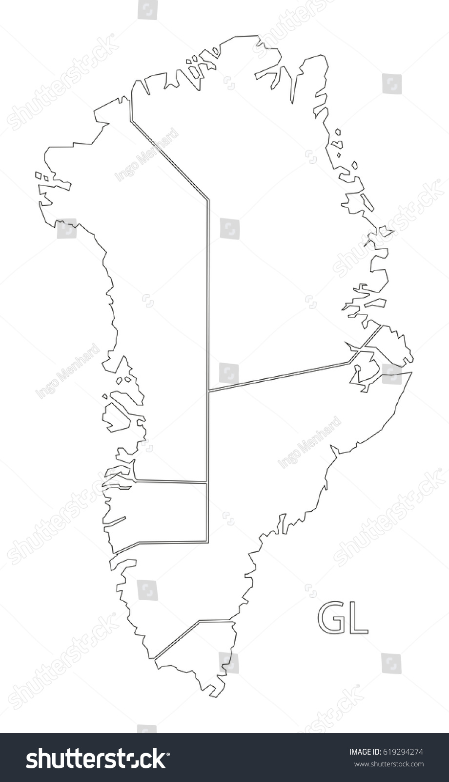 Greenland Outline Silhouette Map Illustration Regions Stock Vector ...