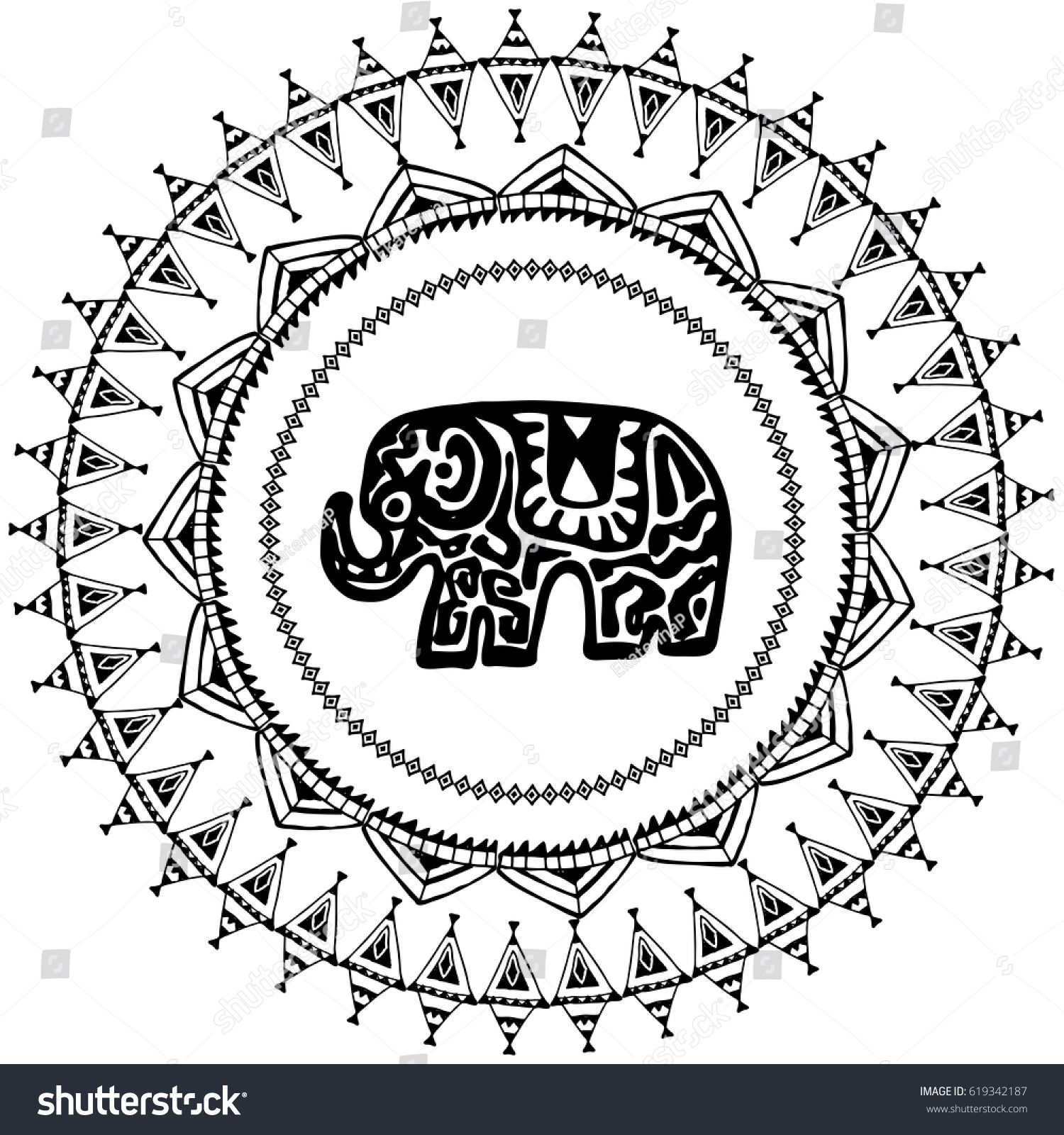 Beautiful Card Elephant Indian Ornaments Round Stock Vector (Royalty ...
