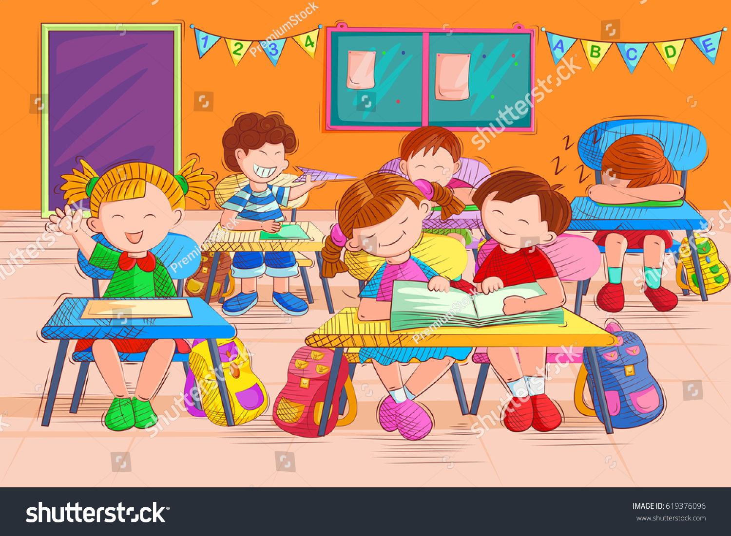 Vector Design Kids Reading Book Classroom Stock Vector (Royalty Free ...