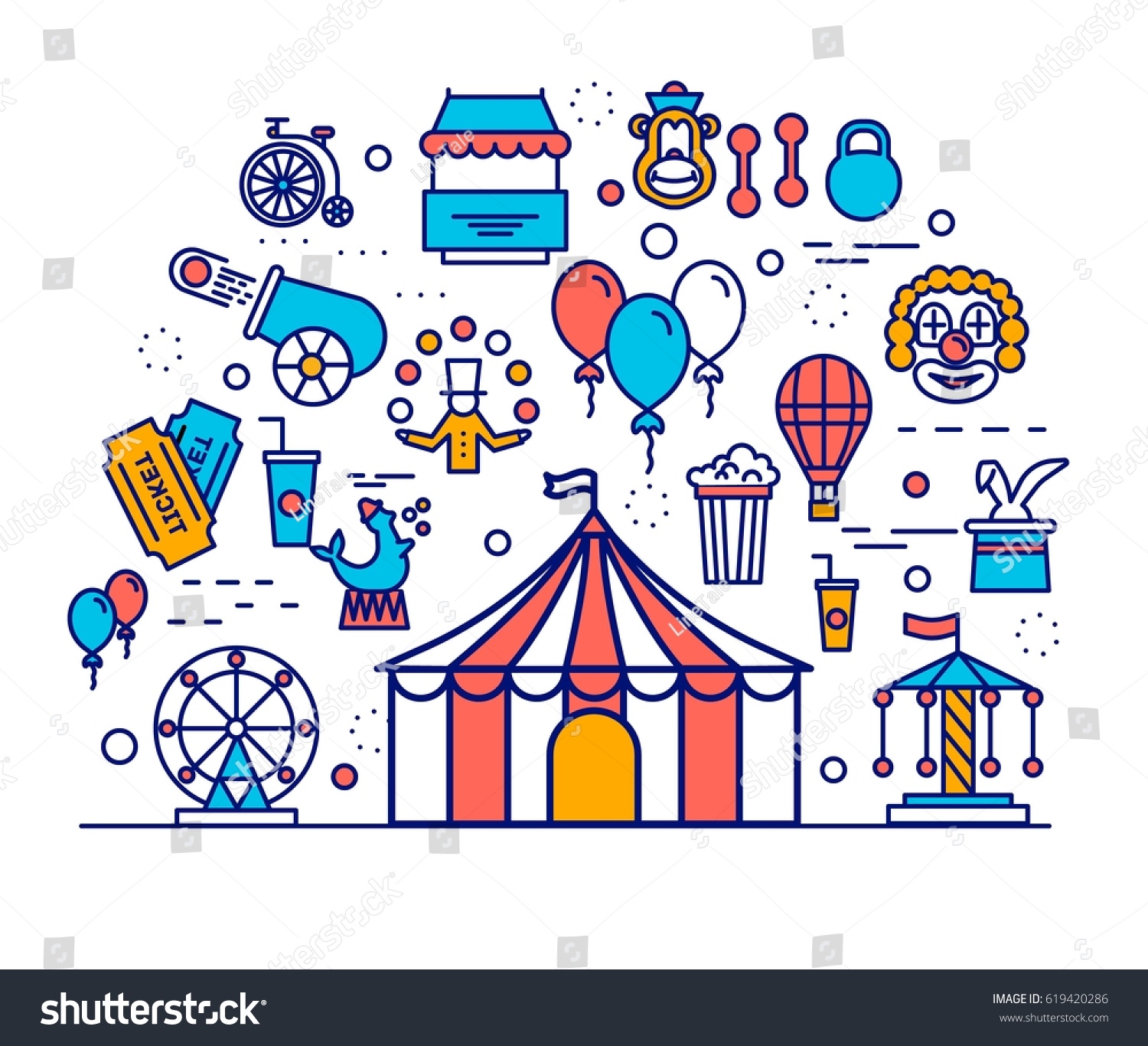 Premium Quality Circus Outline Icons Infographic Stock Vector (Royalty ...