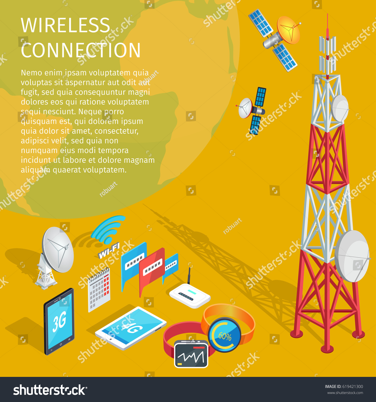 Equipment Wireless Connection On Yellow Background Stock Vector ...