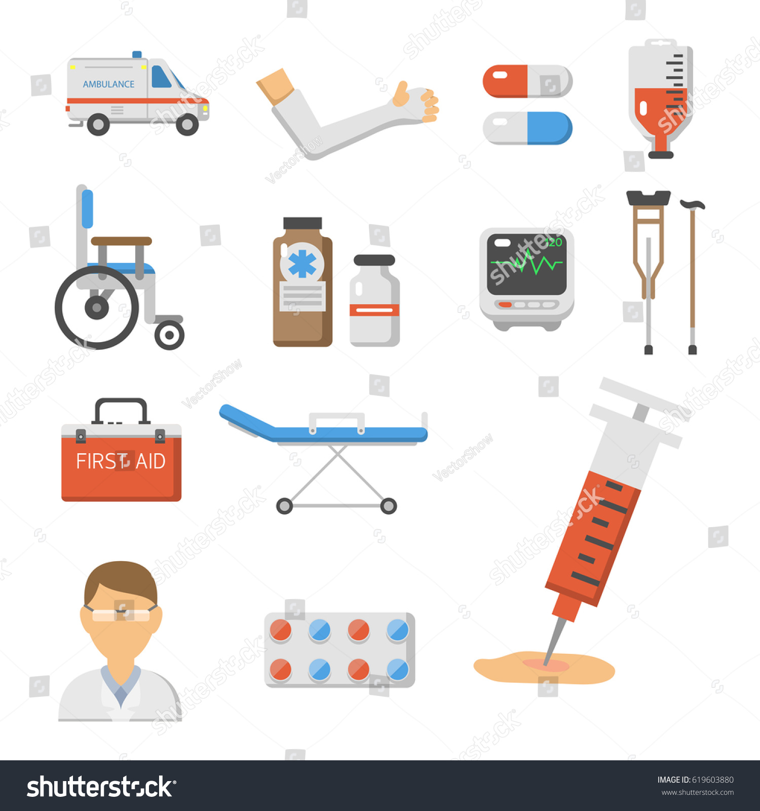 Medical Icons Set Care Ambulance Hospital Stock Vector (Royalty Free ...