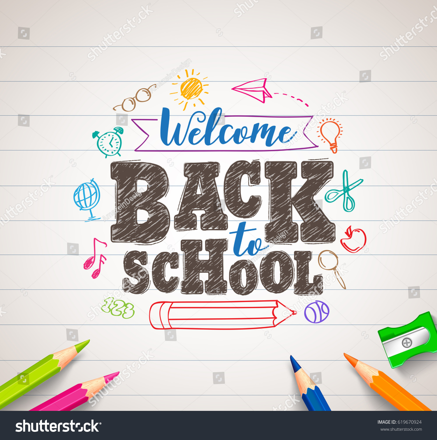 Back School Vector Drawing White Paper Stock Vector (Royalty Free ...