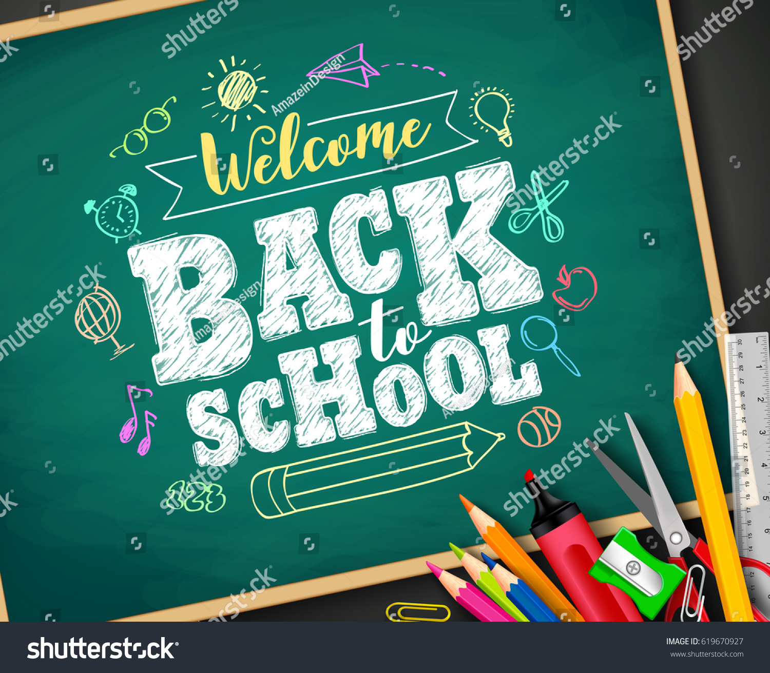 Welcome Back School Text Drawing By Stock Vector (Royalty Free ...