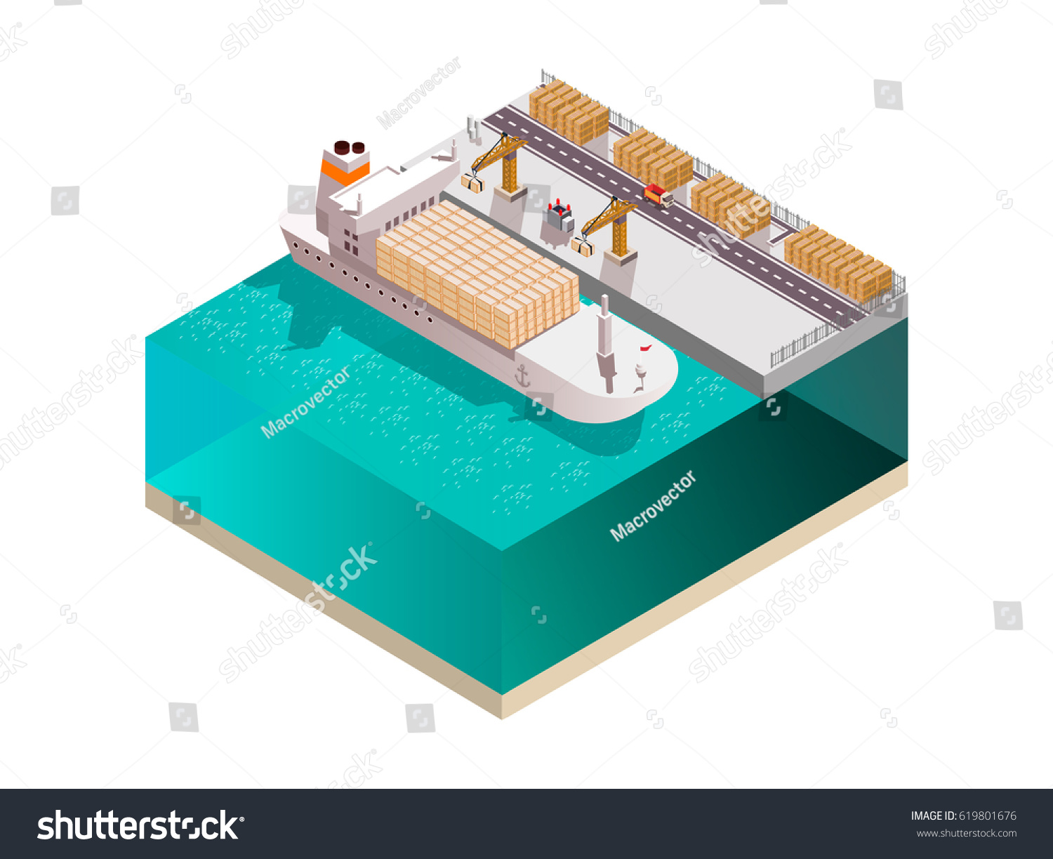 Shipyard Composition Isometric Image Marine Cargo Stock Vector (Royalty ...