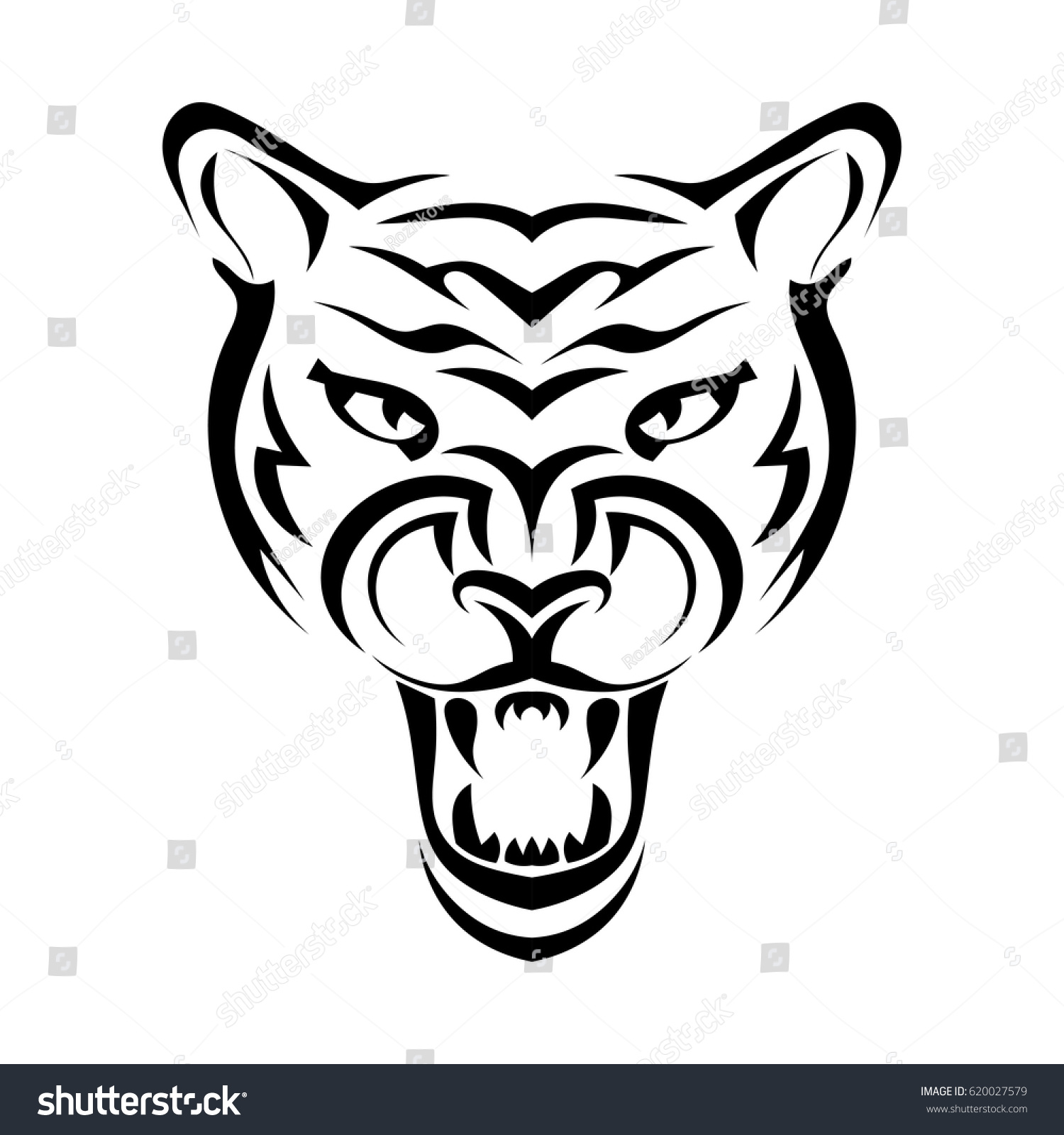 Silhouette Tiger Full Face Evil Beast Stock Vector (Royalty Free ...