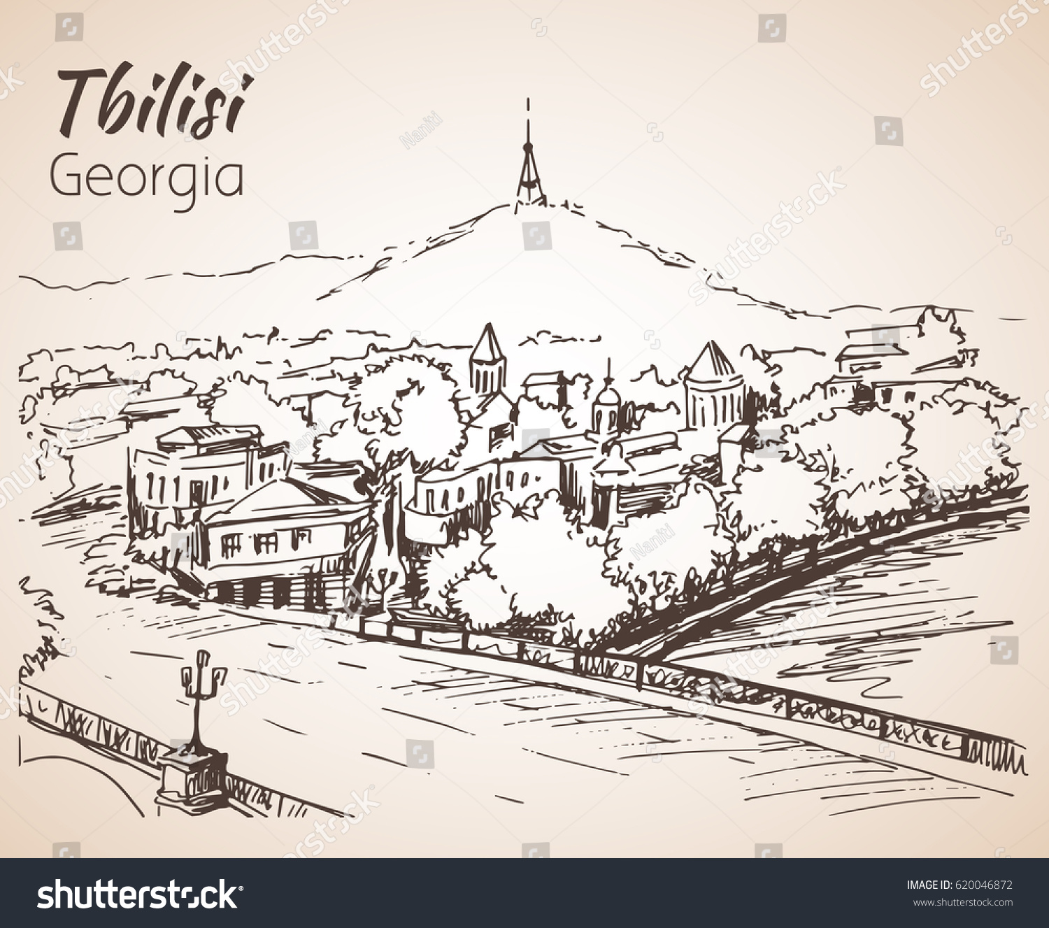 Panoramic View Old Tbilisi Georgia Isolated Stock Vector (Royalty Free ...