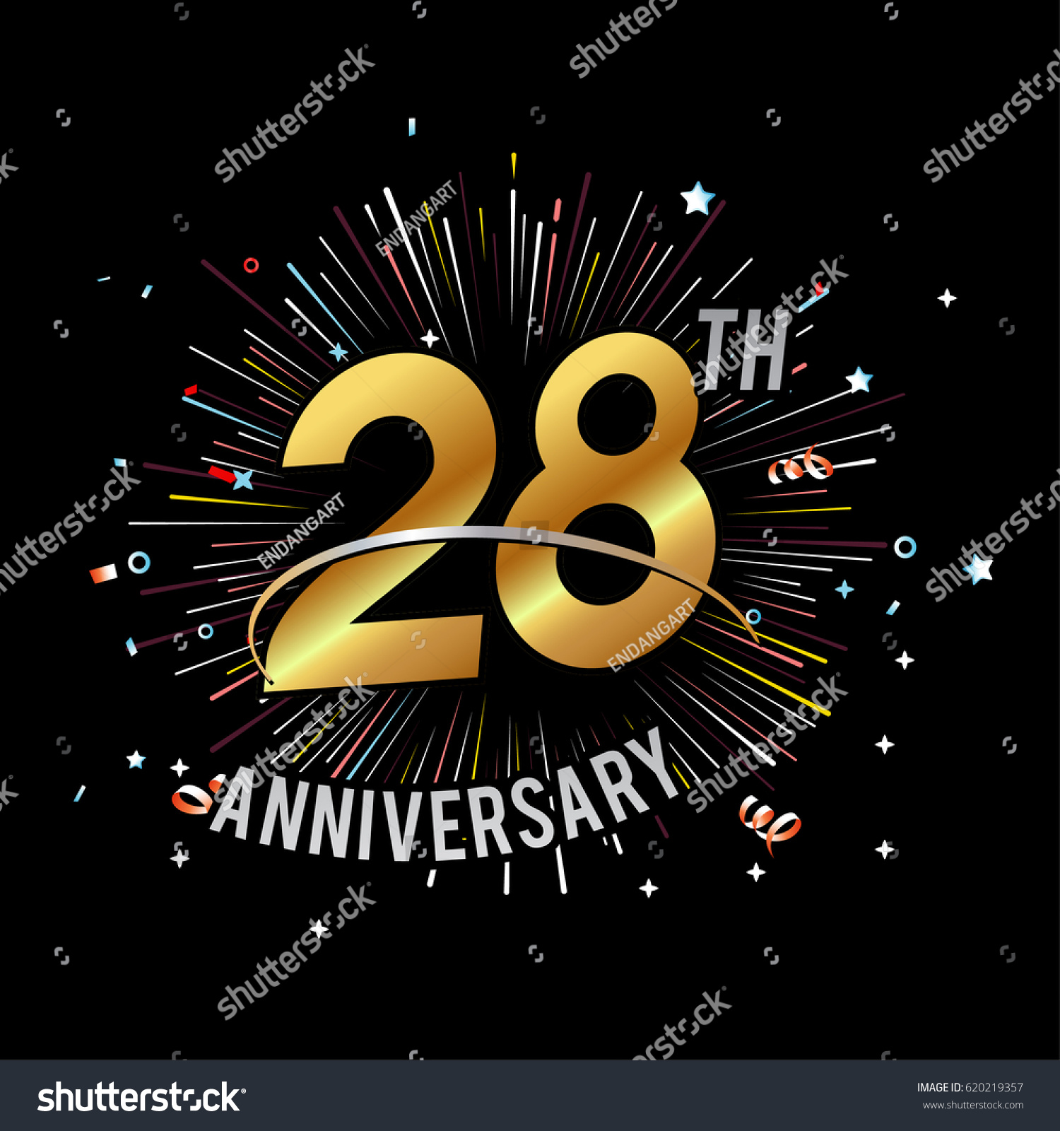 28th Anniversary Fireworks Celebration Background Stock Stock Vector ...