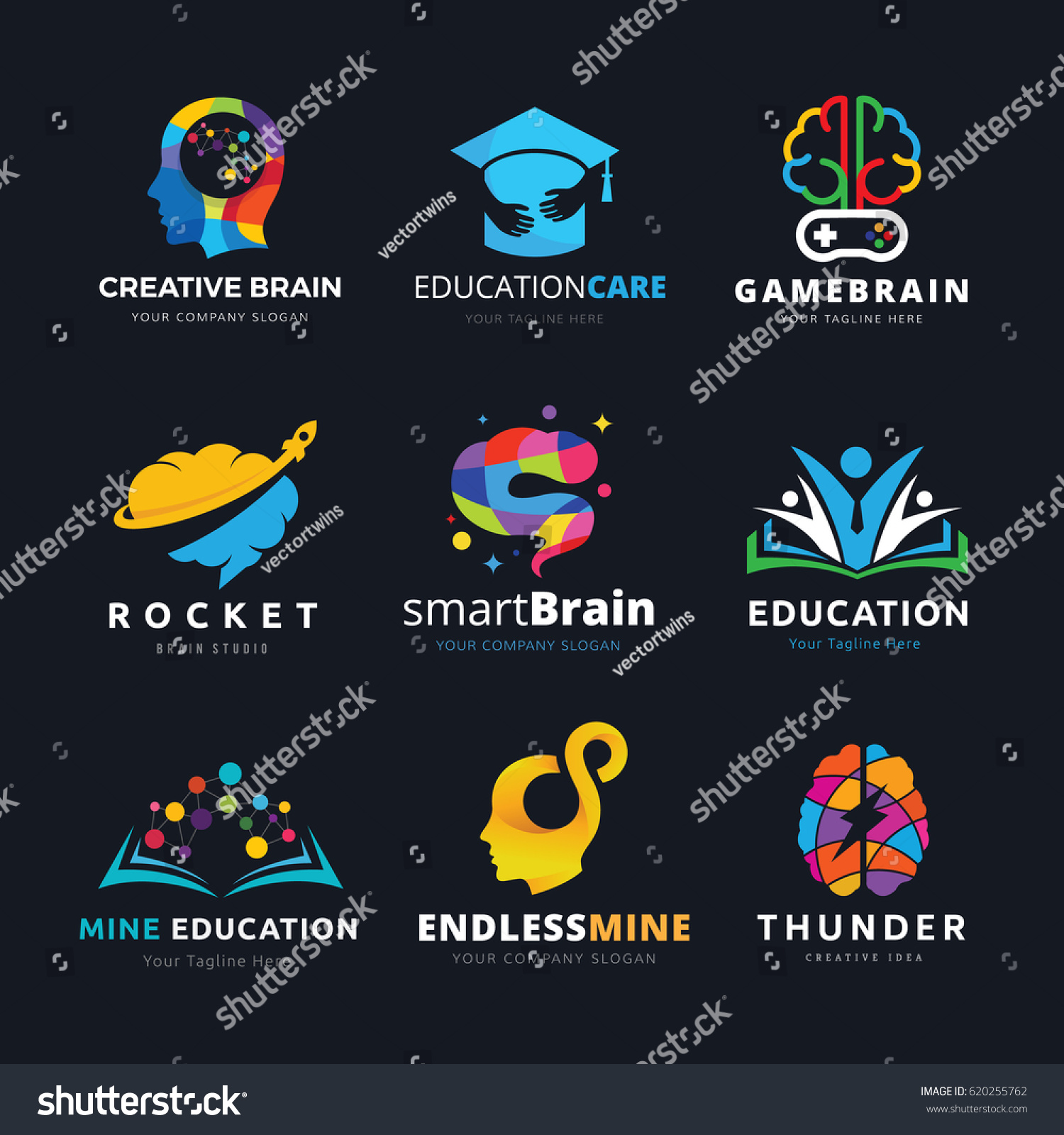 Brain Logo Creative Learning Icon Set Stock Vector (Royalty Free ...