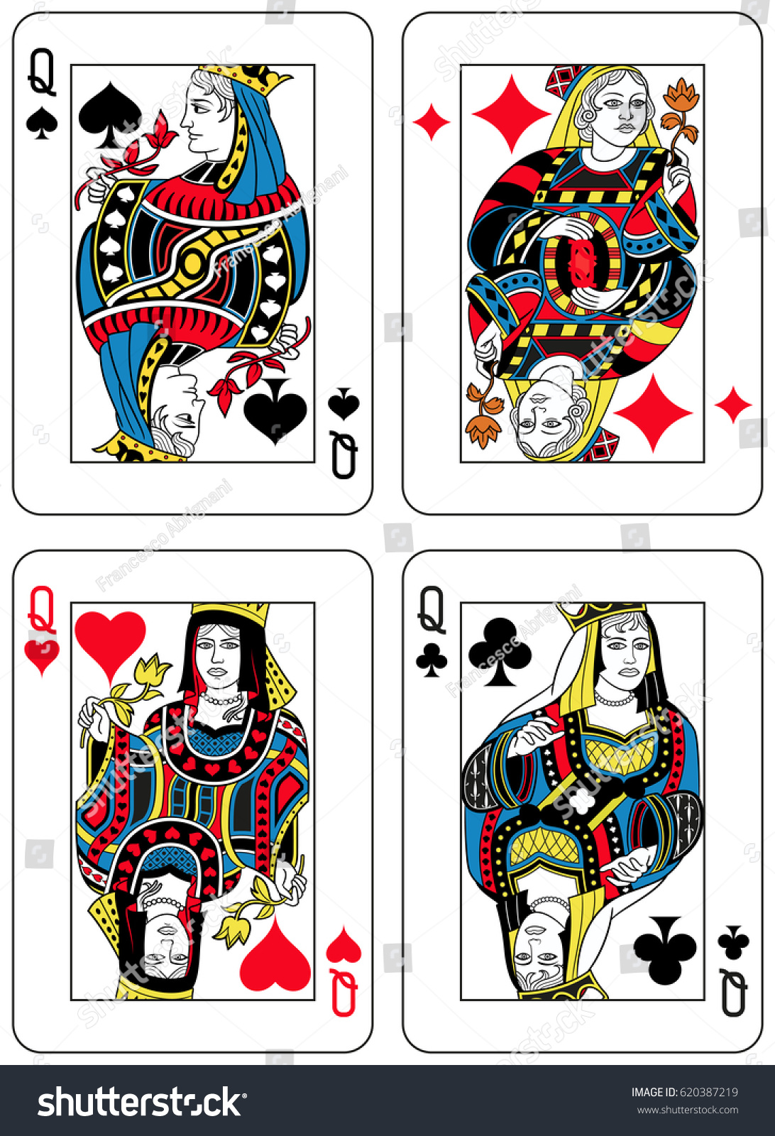 Four Queens Figures Inspired By Playing Stock Vector (Royalty Free ...